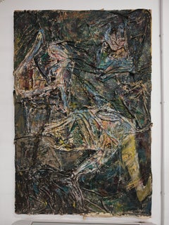 Portrait abstrait en techniques mixtes, un nu féminin assis par Maja Skenderovic, Bosnie