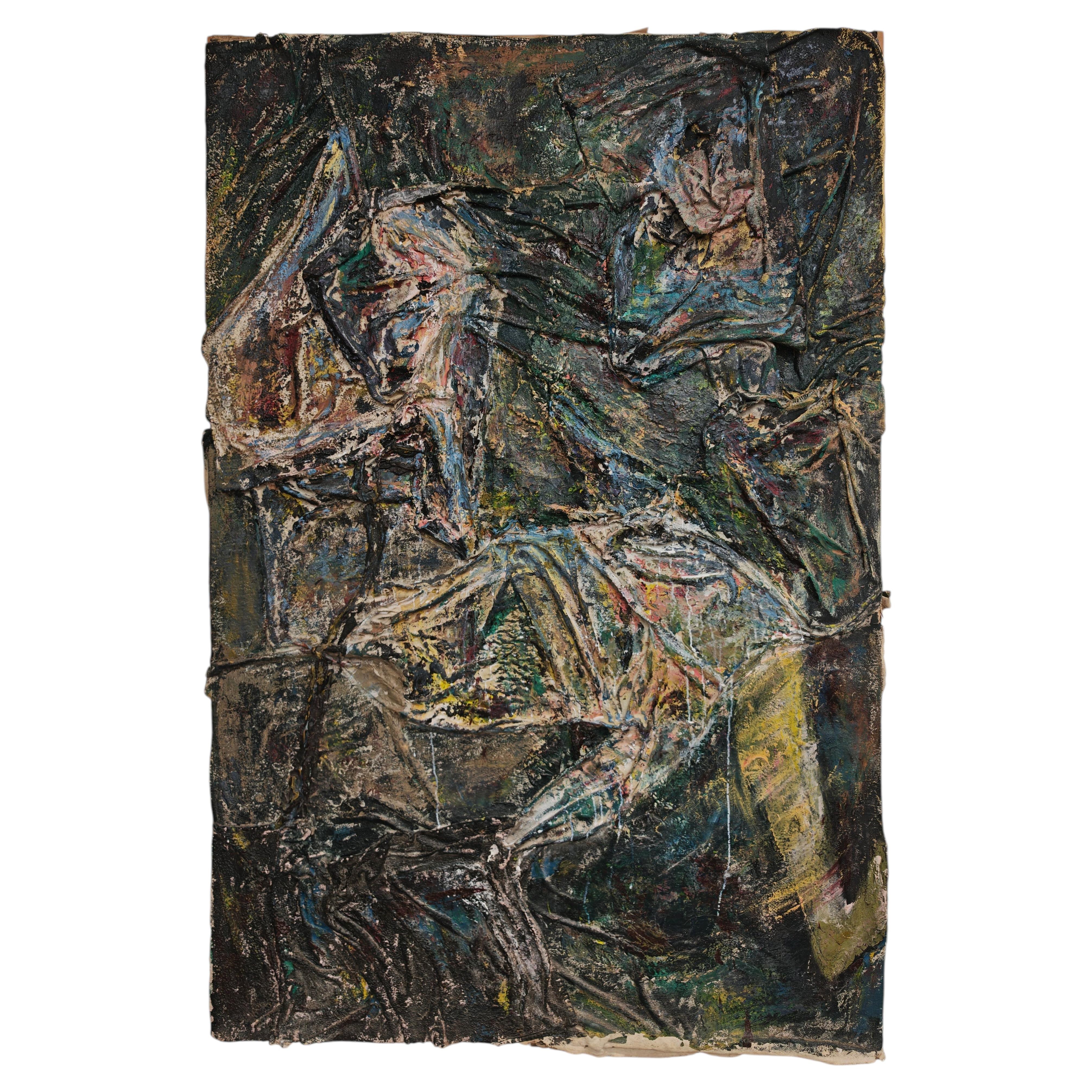 Abstract mixed media portrait, a sitting female nude by Maja Skenderovic, Bosnia