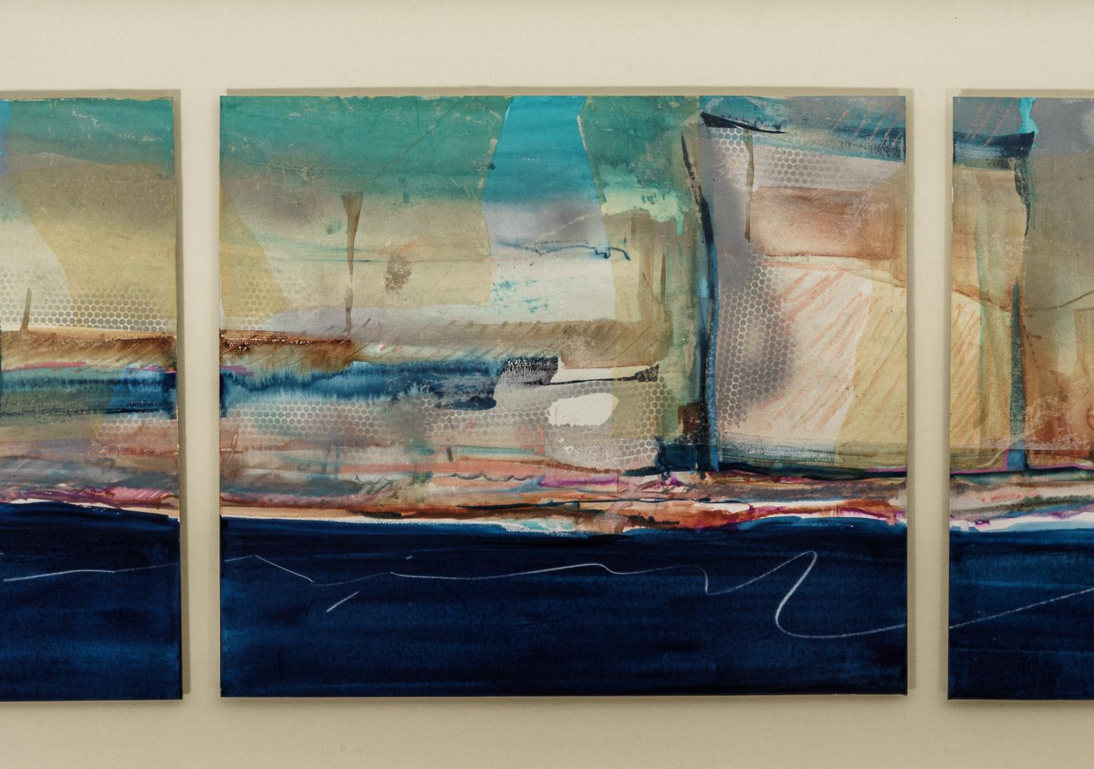 Abstract mixed-media triptych by Harold Larsen from a Palm Beach estate.

Note: Image dimensions center image 19.50