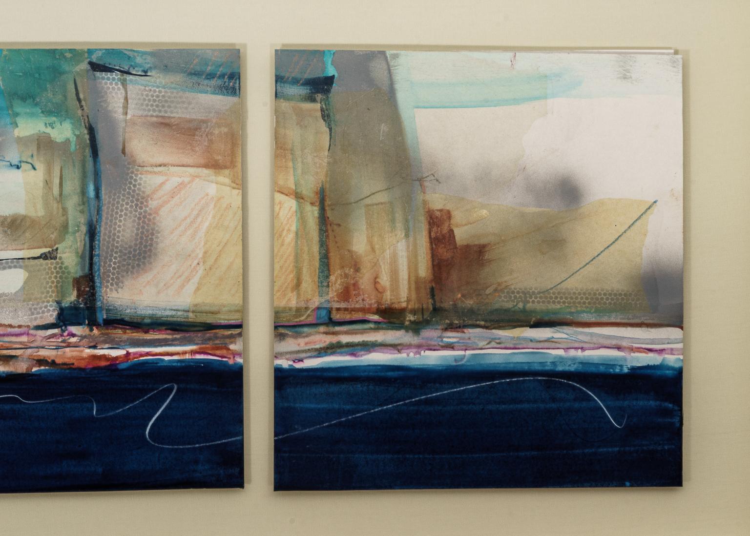 Modern Abstract Mixed-Media Triptych by Harold Larsen