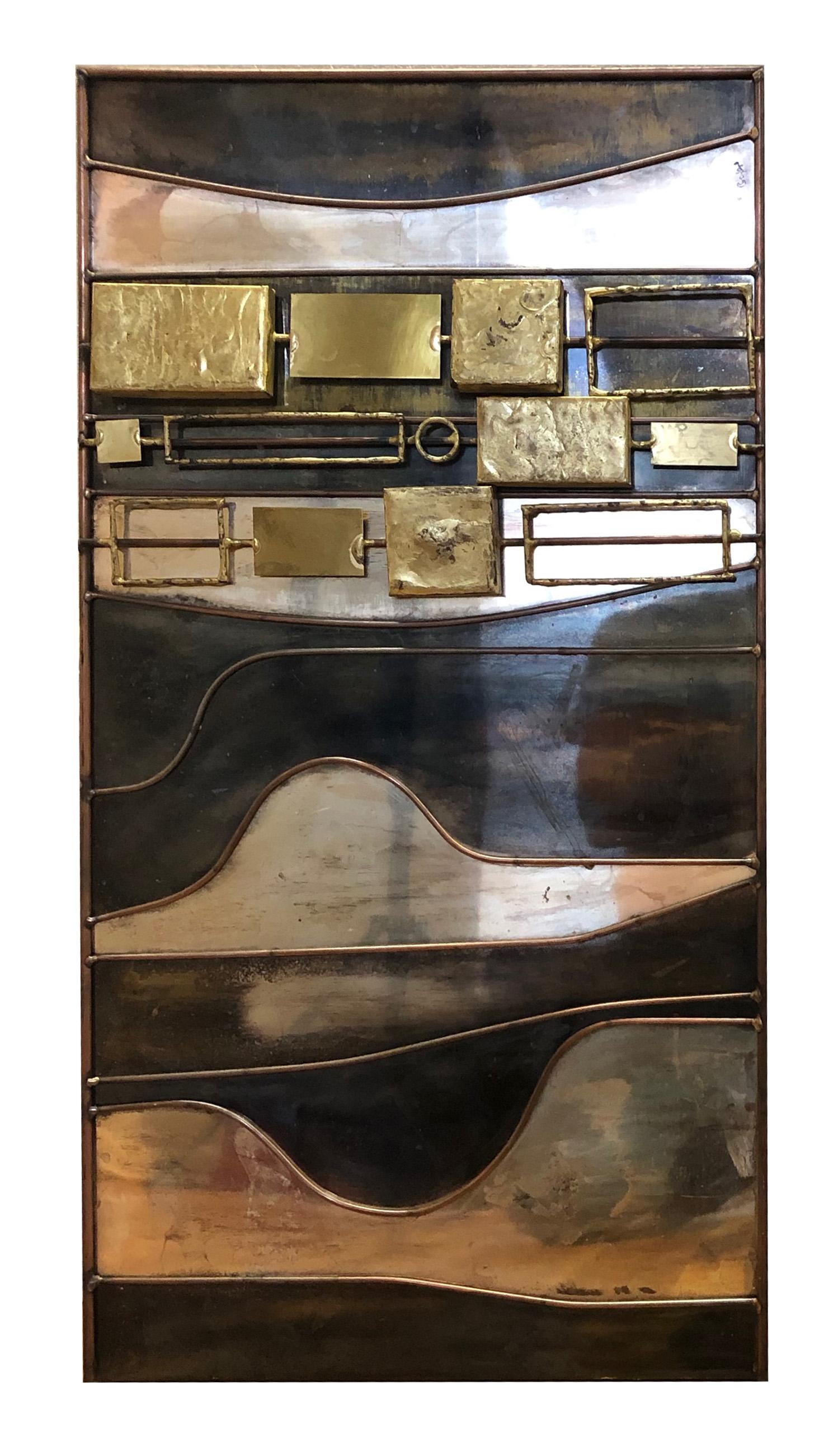 American Abstract Mixed-Metal Wall Sculpture by Curtis Jeré