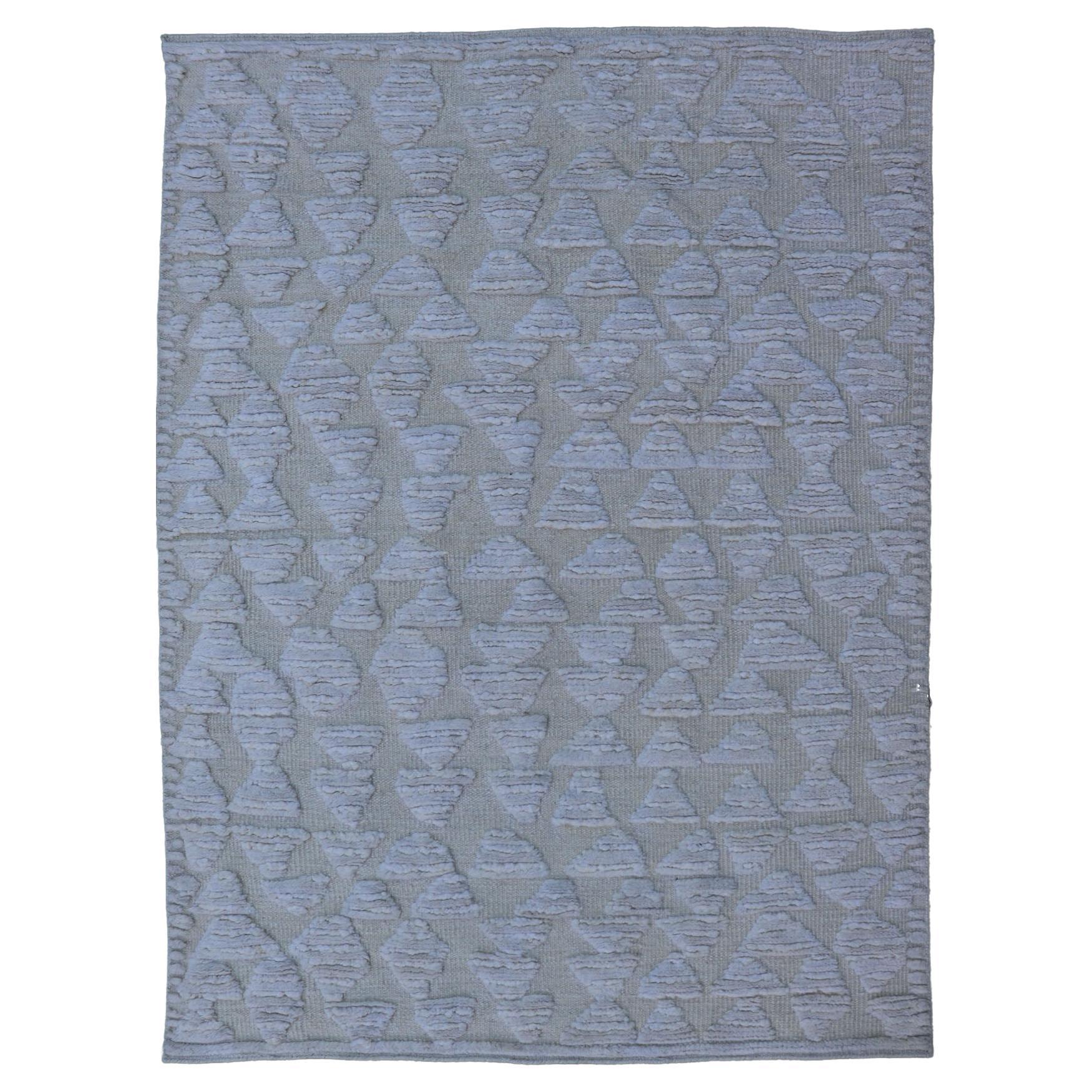 Tapis moderne abstrait en L. bleu, taupe, beige avec design minimaliste en vente