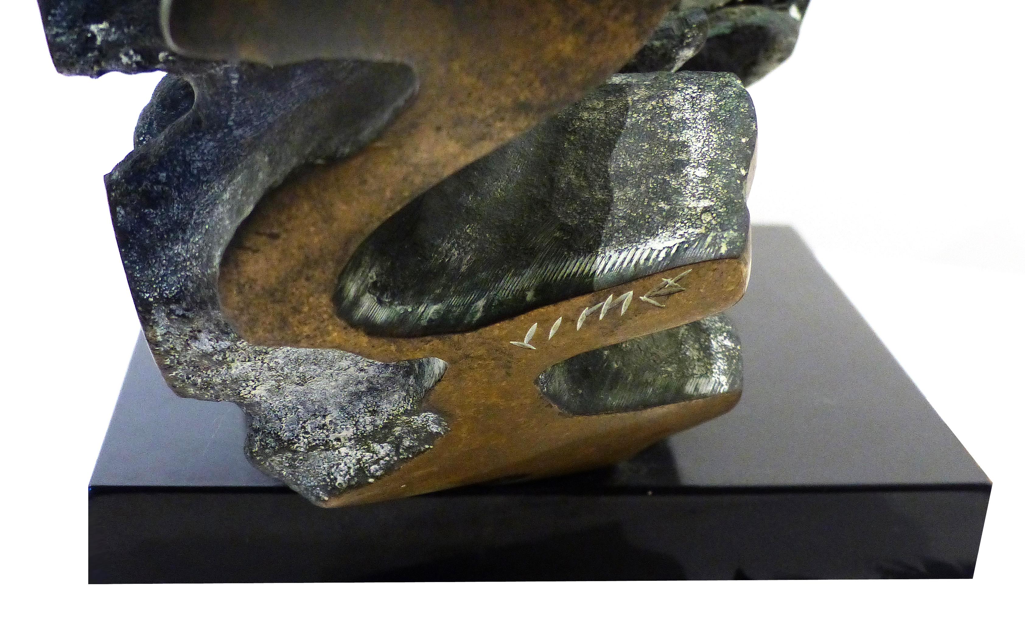 Abstract Modern Brutalist Bronze Sculpture, Verdigris, Signed For Sale 6