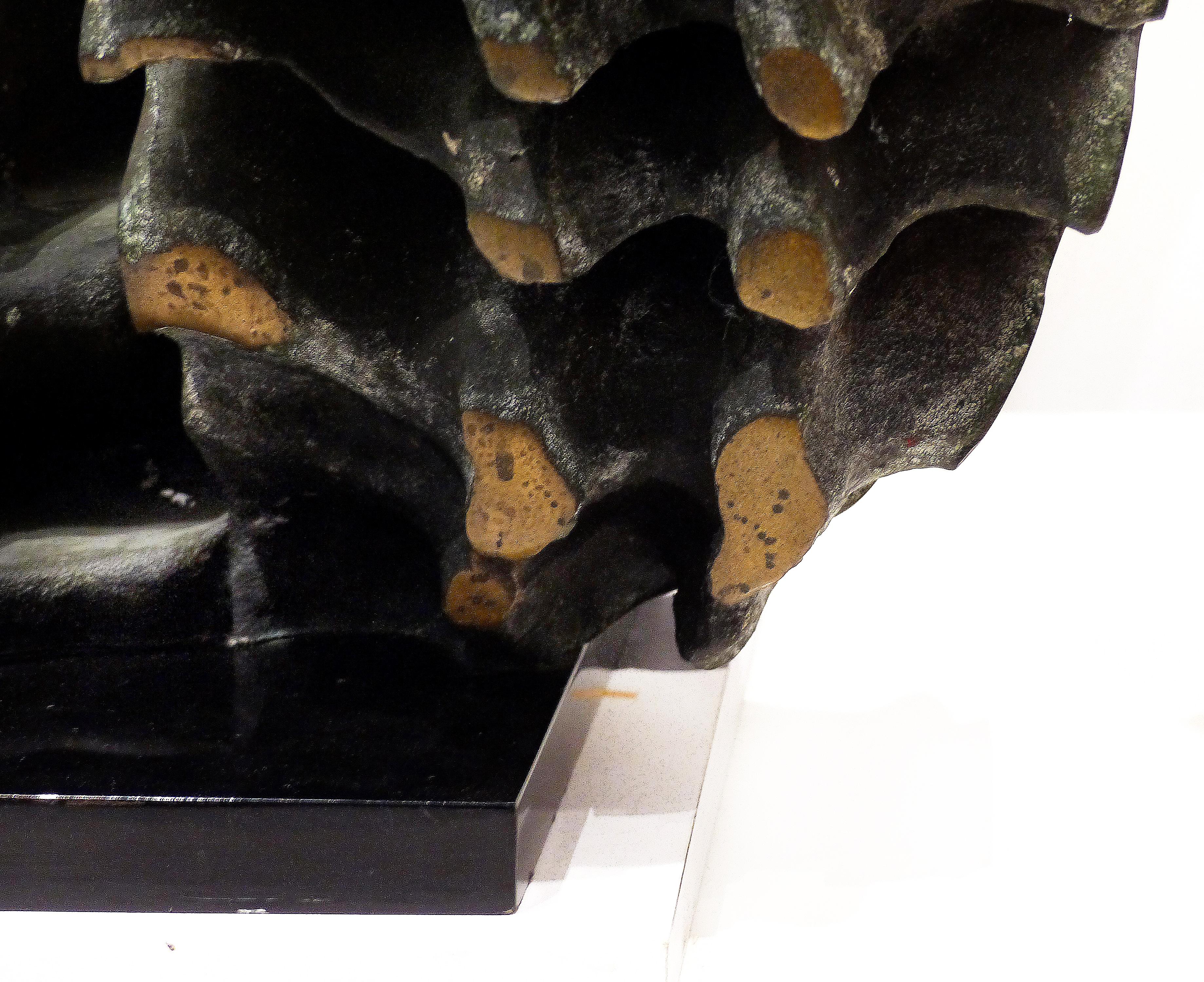 Abstract Modern Brutalist Bronze Sculpture, Verdigris, Signed For Sale 7