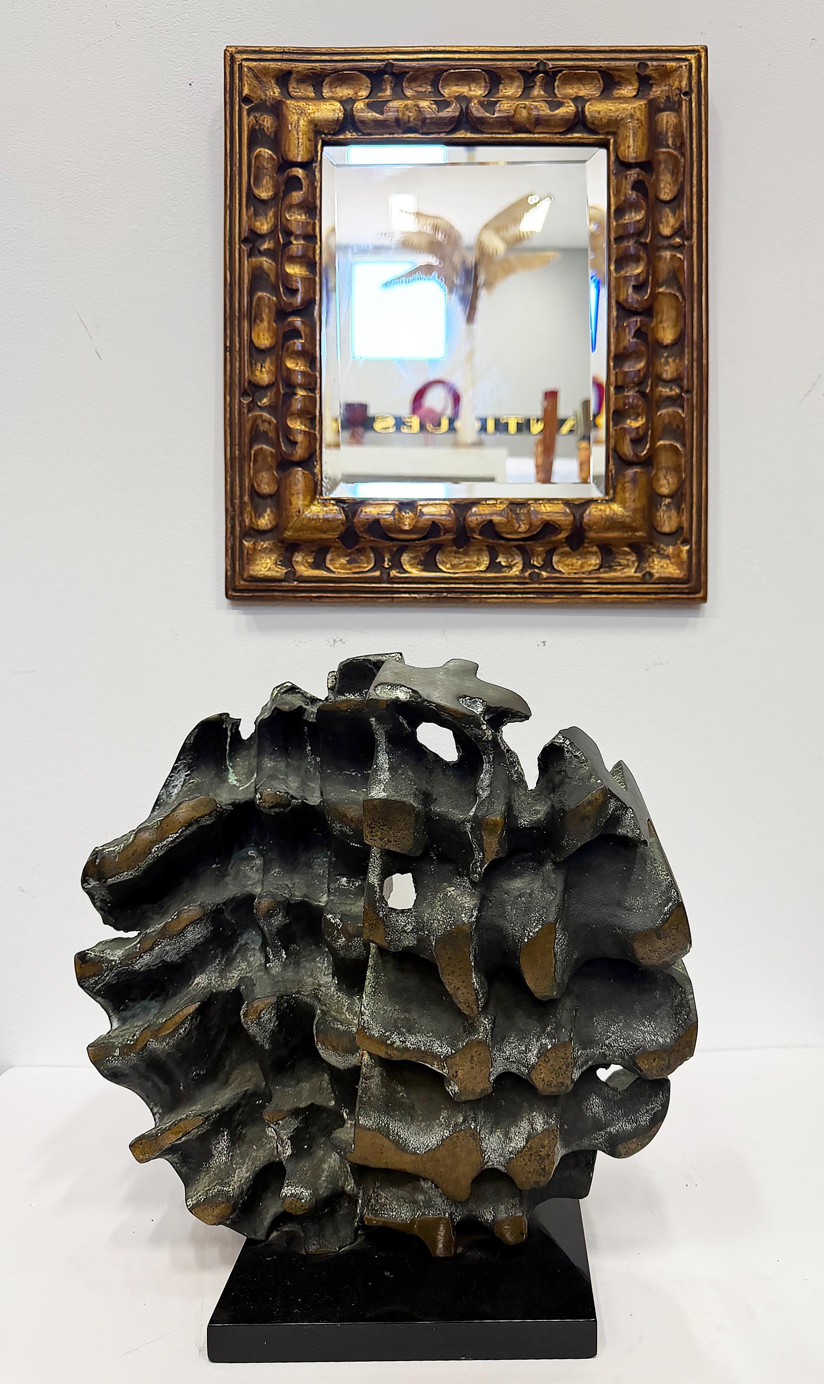 Abstract Modern Brutalist Bronze Sculpture, Verdigris, Signed

Offered for sale is an Impressive and very substantial modern abstract Brutalist bronze sculpture.  The sculpture is powerful with the feeling of being ripped in half. The work has