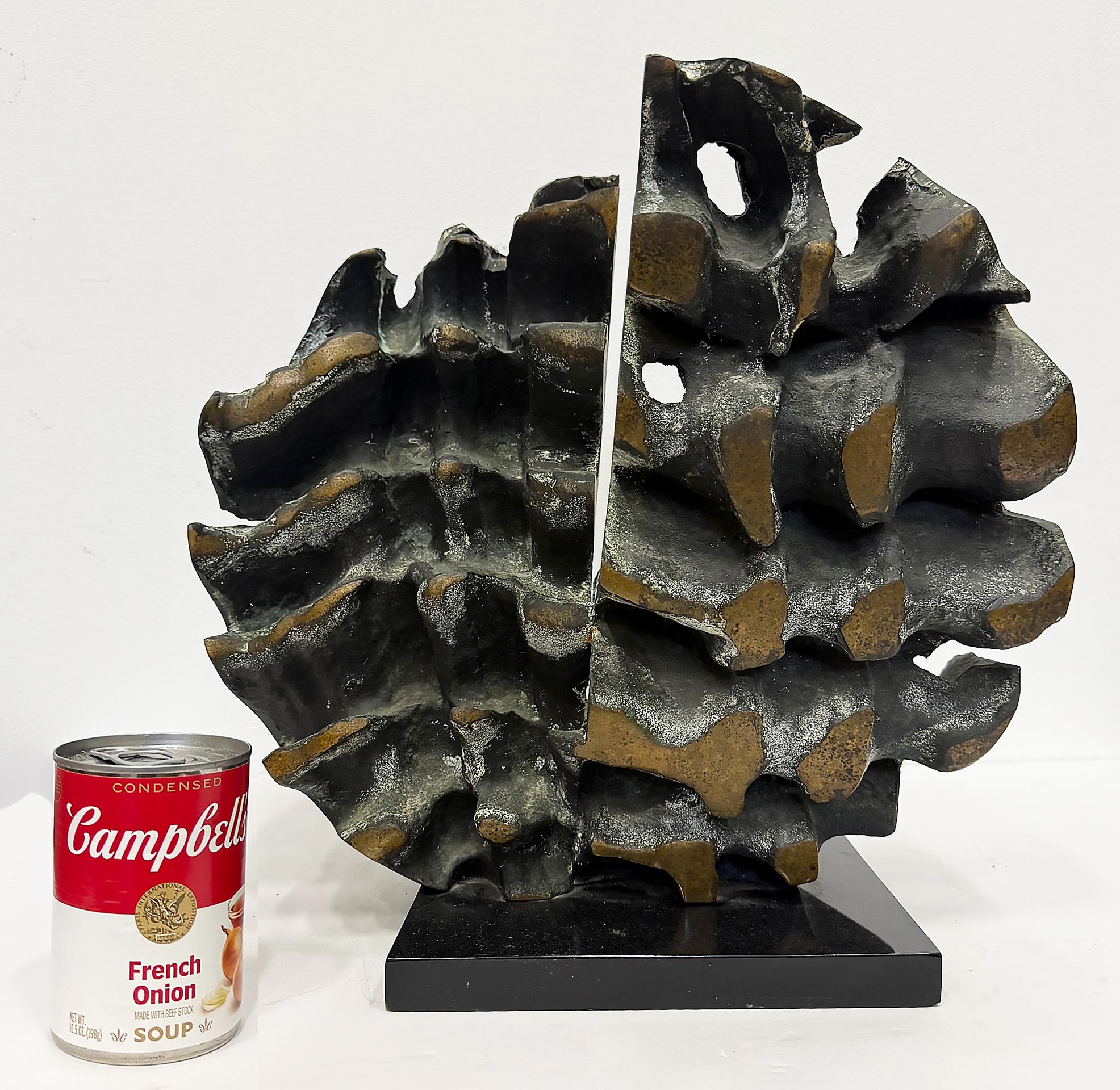 Cast Abstract Modern Brutalist Bronze Sculpture, Verdigris, Signed For Sale