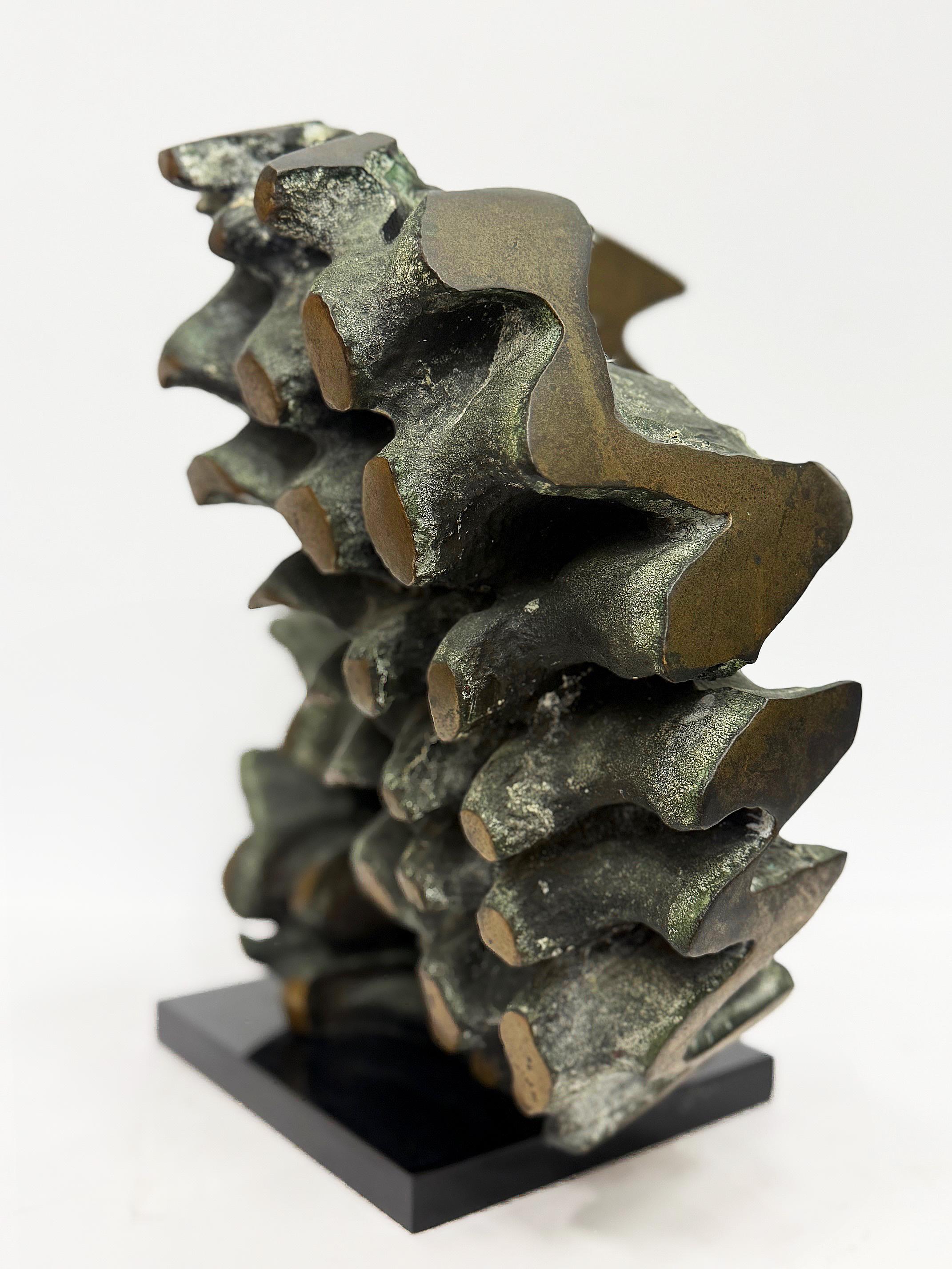Abstract Modern Brutalist Bronze Sculpture, Verdigris, Signed For Sale 2