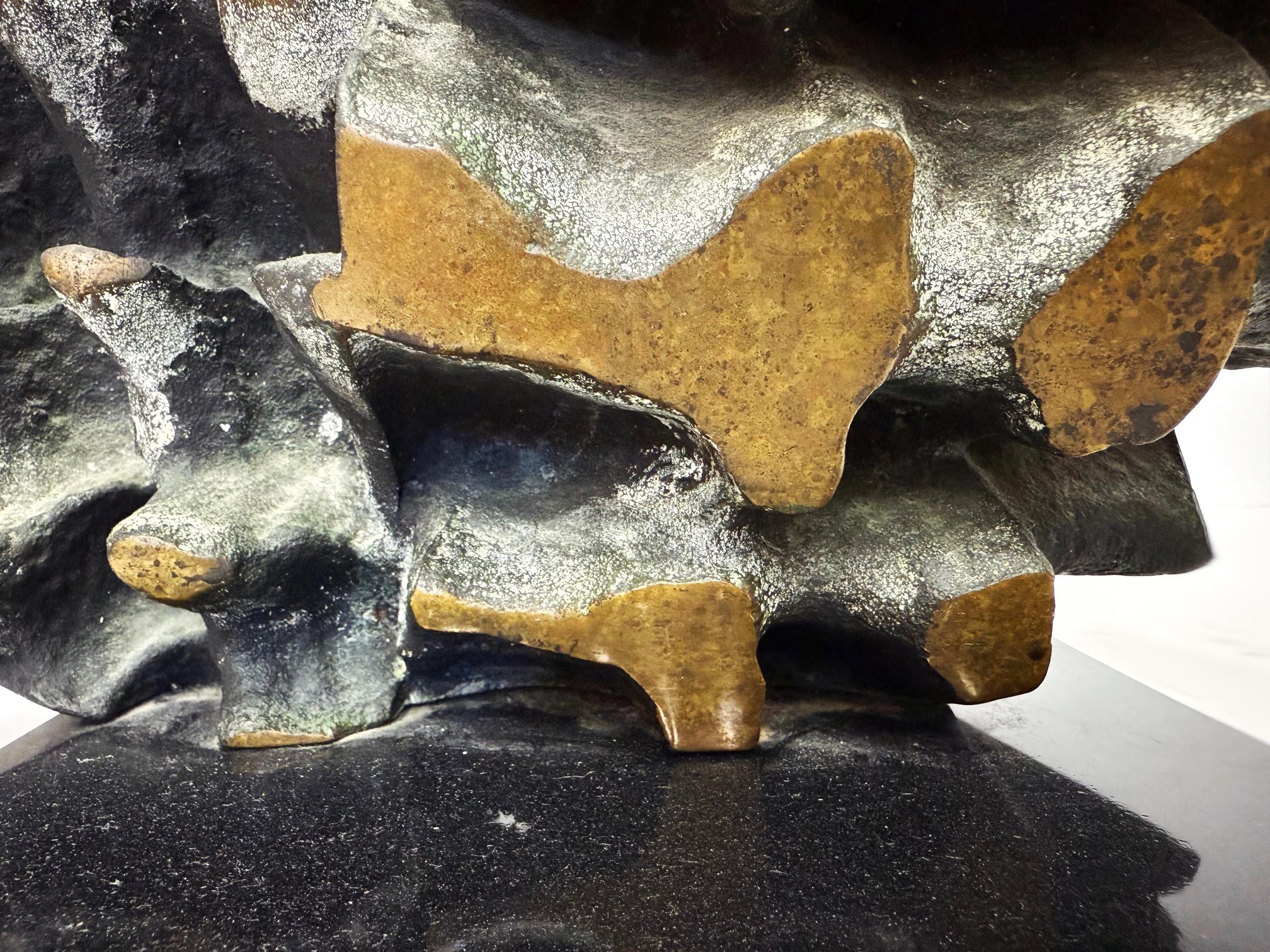 Abstract Modern Brutalist Bronze Sculpture, Verdigris, Signed For Sale 3