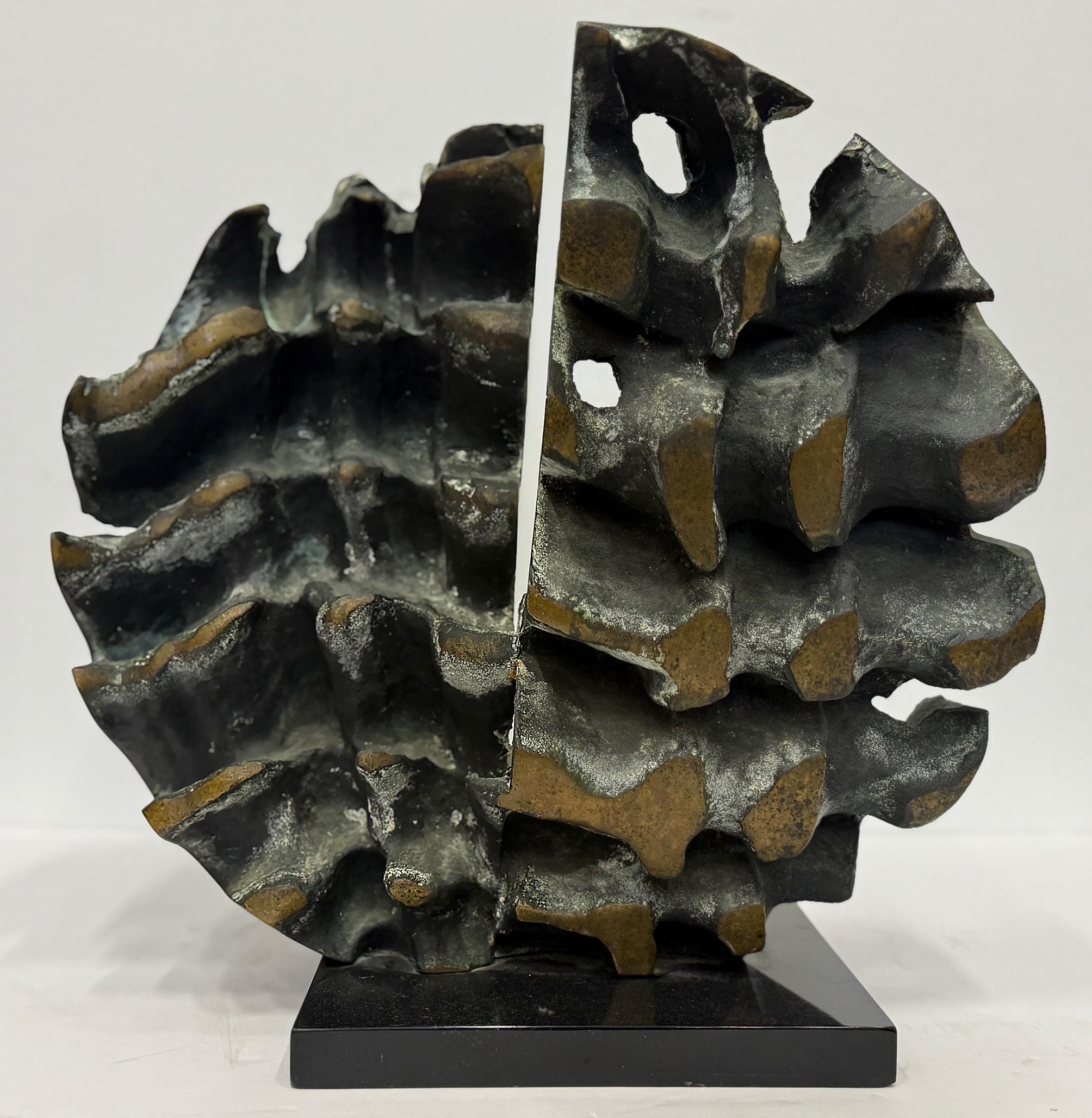 Abstract Modern Brutalist Bronze Sculpture, Verdigris, Signed For Sale 4