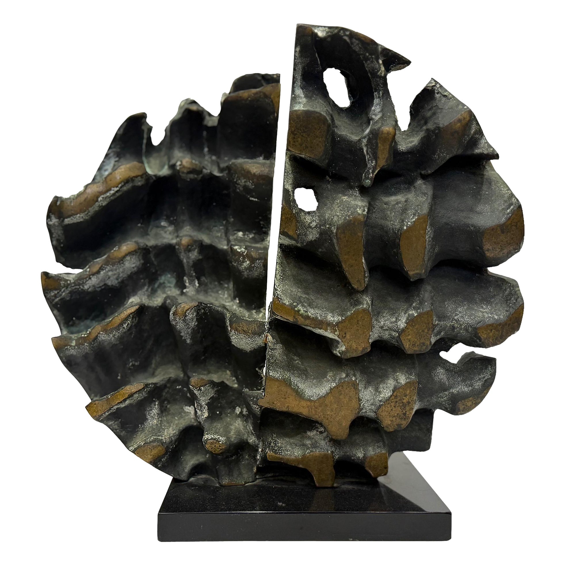 Abstract Modern Brutalist Bronze Sculpture, Verdigris, Signed For Sale
