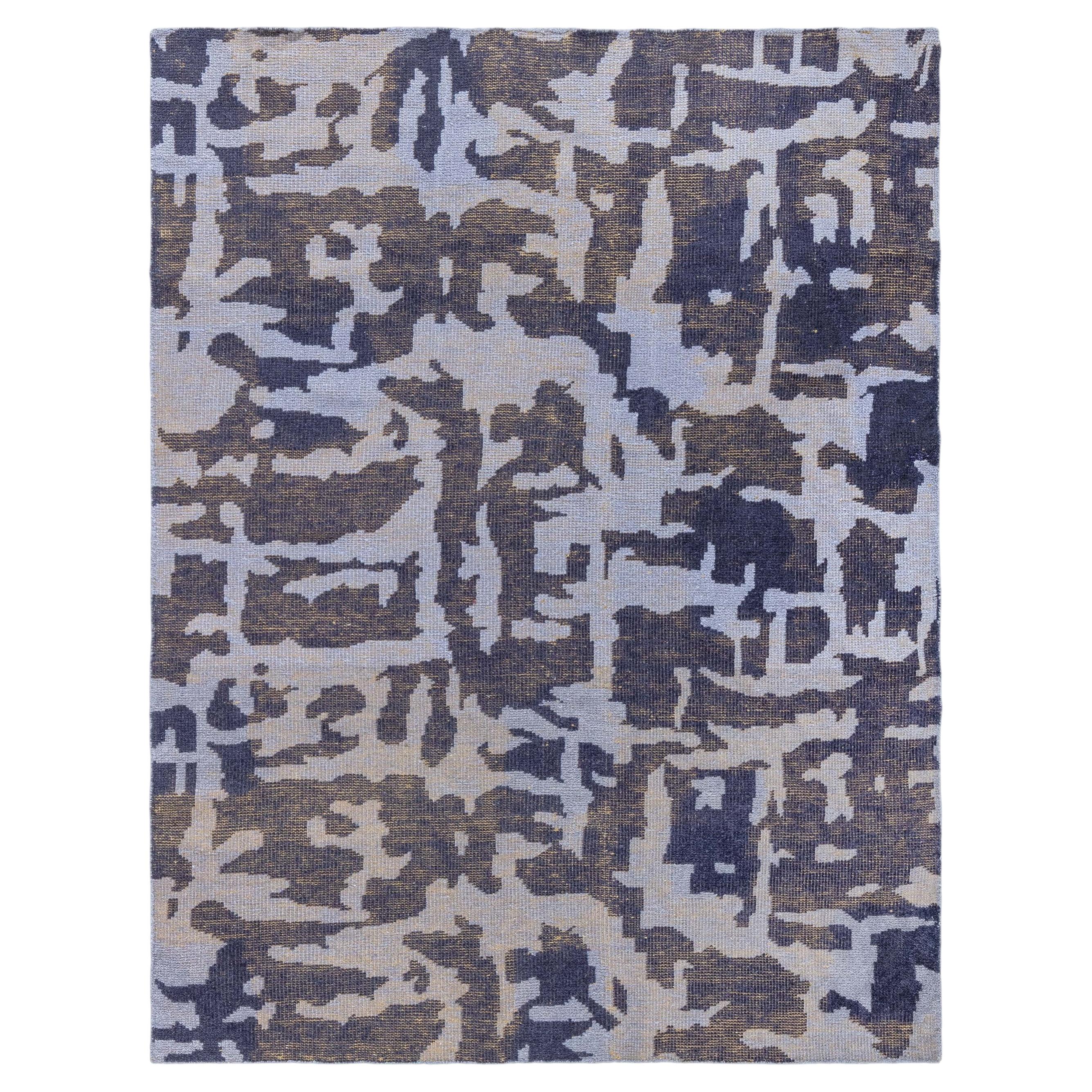 Abstract Modern Carpet In Taupe With Interlocking Accents "Tectonic"