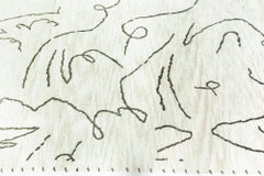 Abstract Modern Continuous Line Faces Gray Silk Rug "Esquisse"