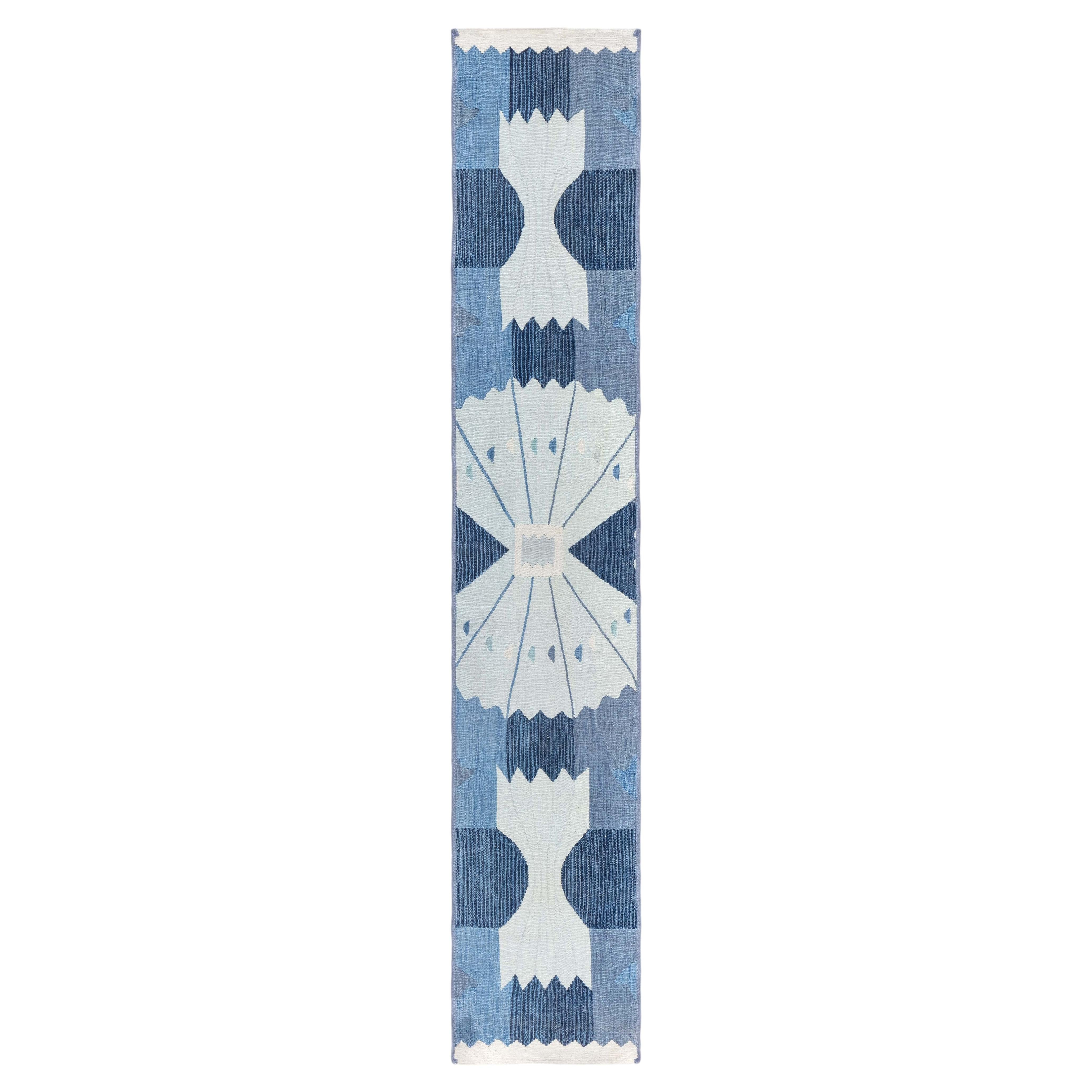 Abstract Modern Geometric Slate Gray Runner "Trilune" by Doris Leslie Blau For Sale