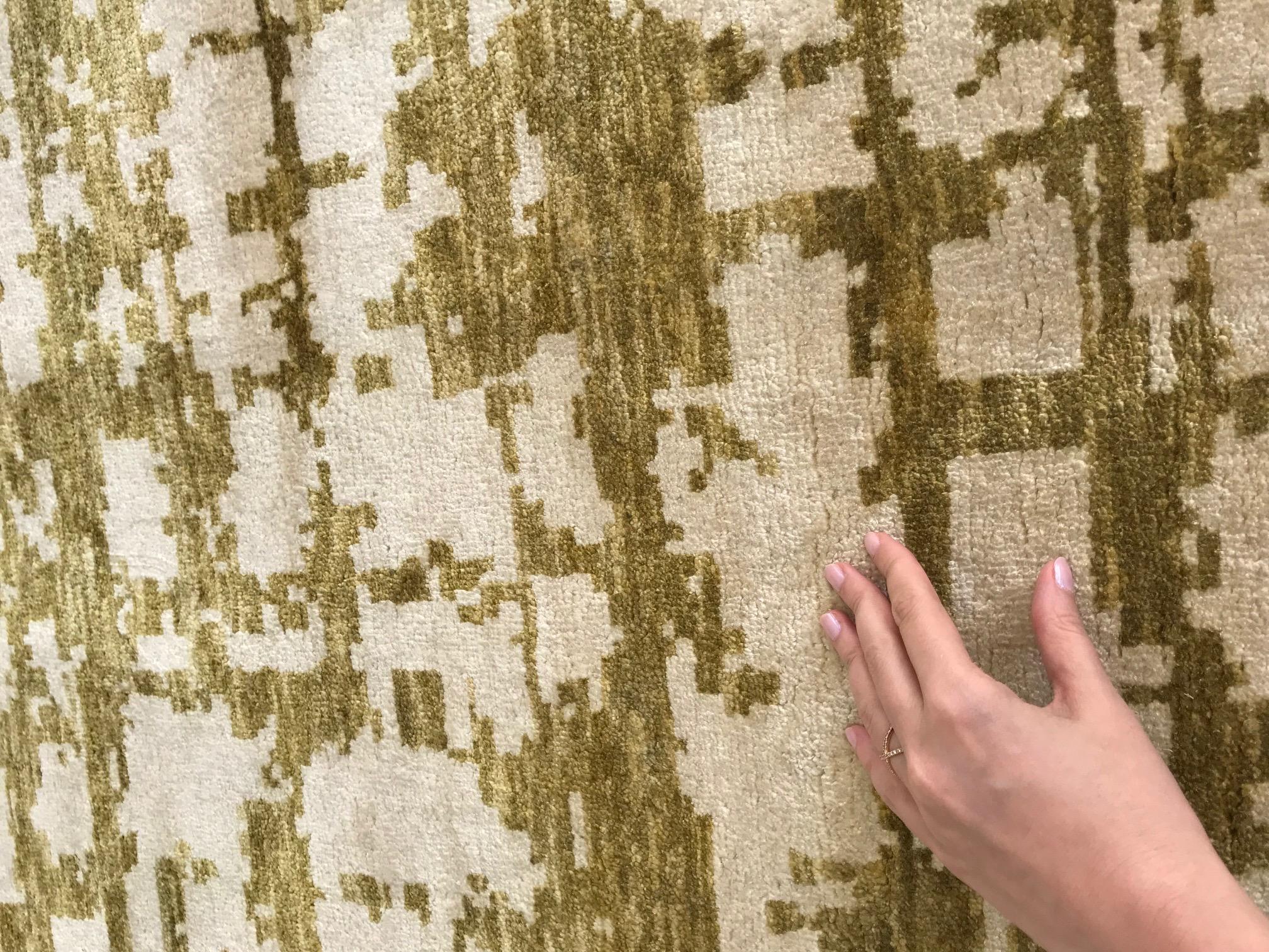 Hand-Knotted Abstract Modern Green Silk Rug by Doris Leslie Blau For Sale