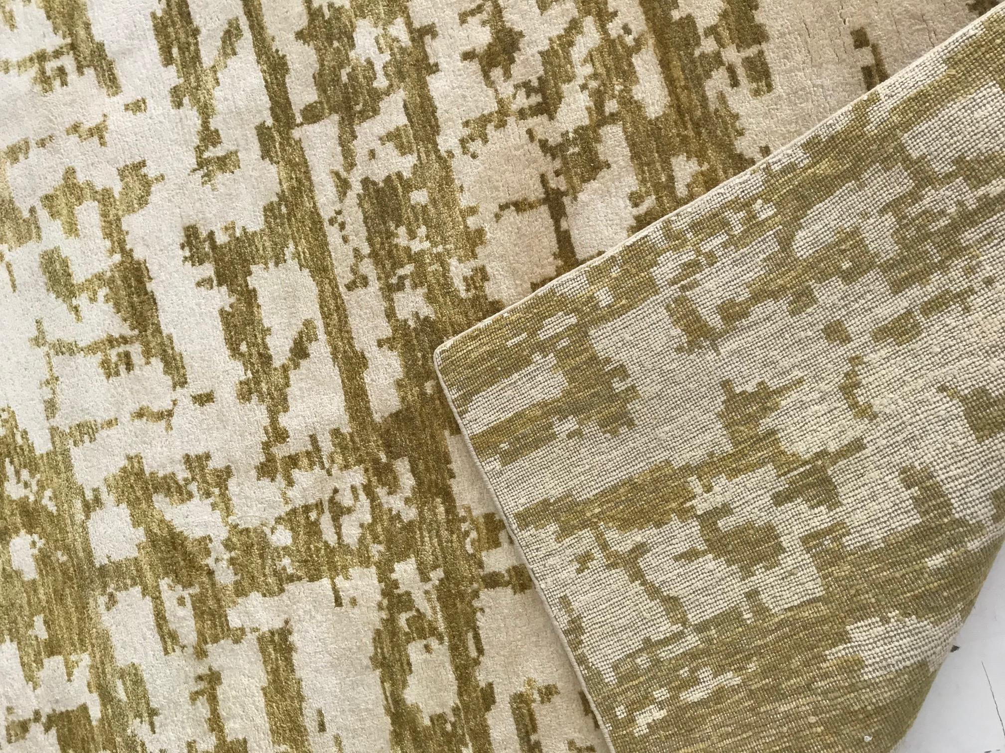 Contemporary Abstract Modern Green Silk Rug by Doris Leslie Blau For Sale