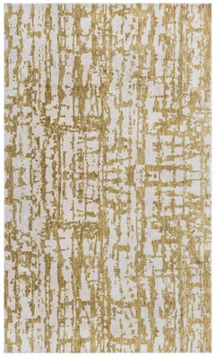 Abstract Modern Grid Golden Tan With Ivory Silk Rug "Giltgrid"