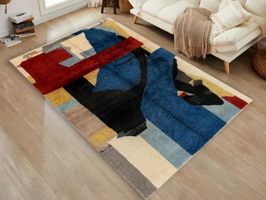 Abstract Modern Hand Knotted Rug, 100% Wool, Custom Options Available For Sale 1