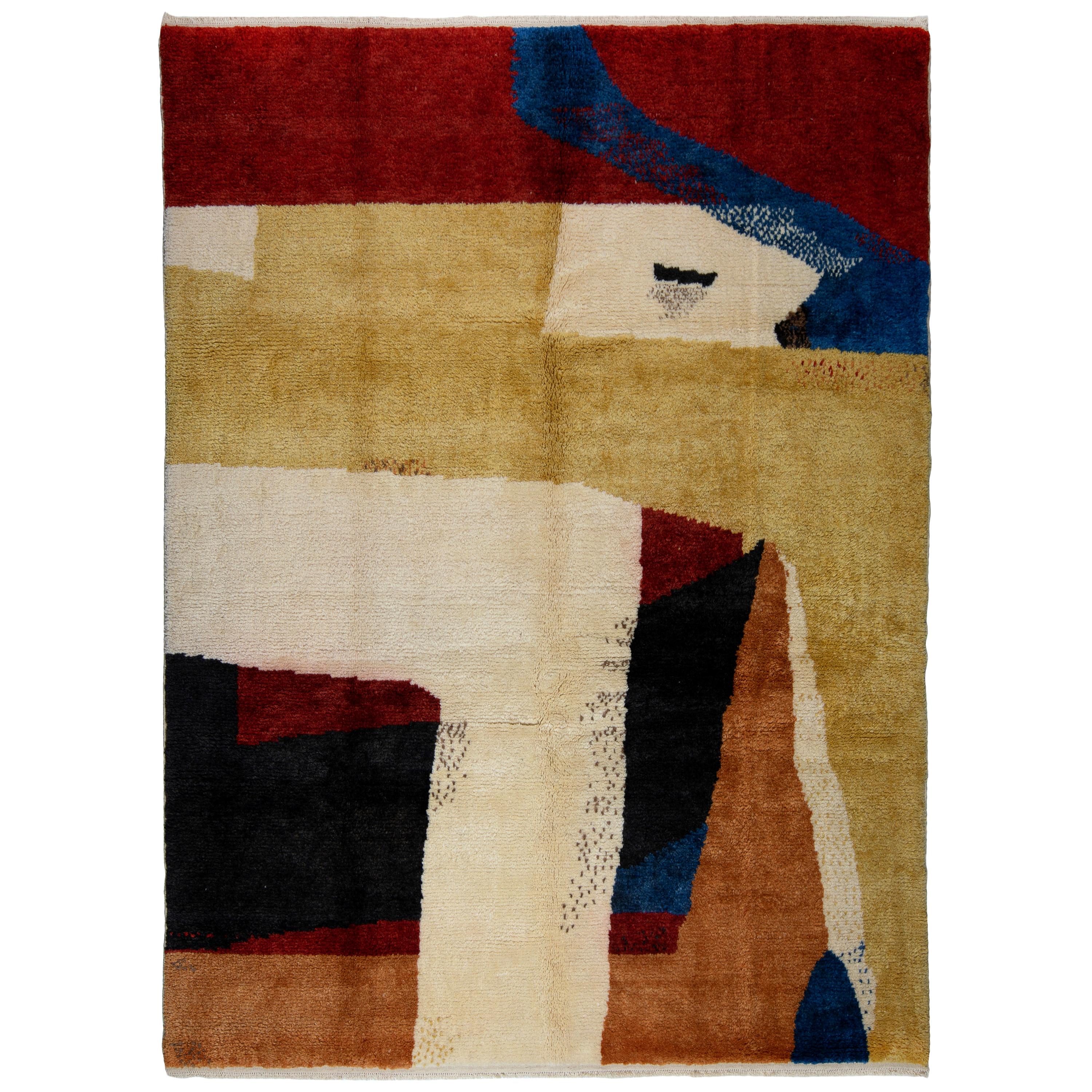 Abstract Modern Hand Knotted Rug, 100% Wool, Custom Options Available For Sale