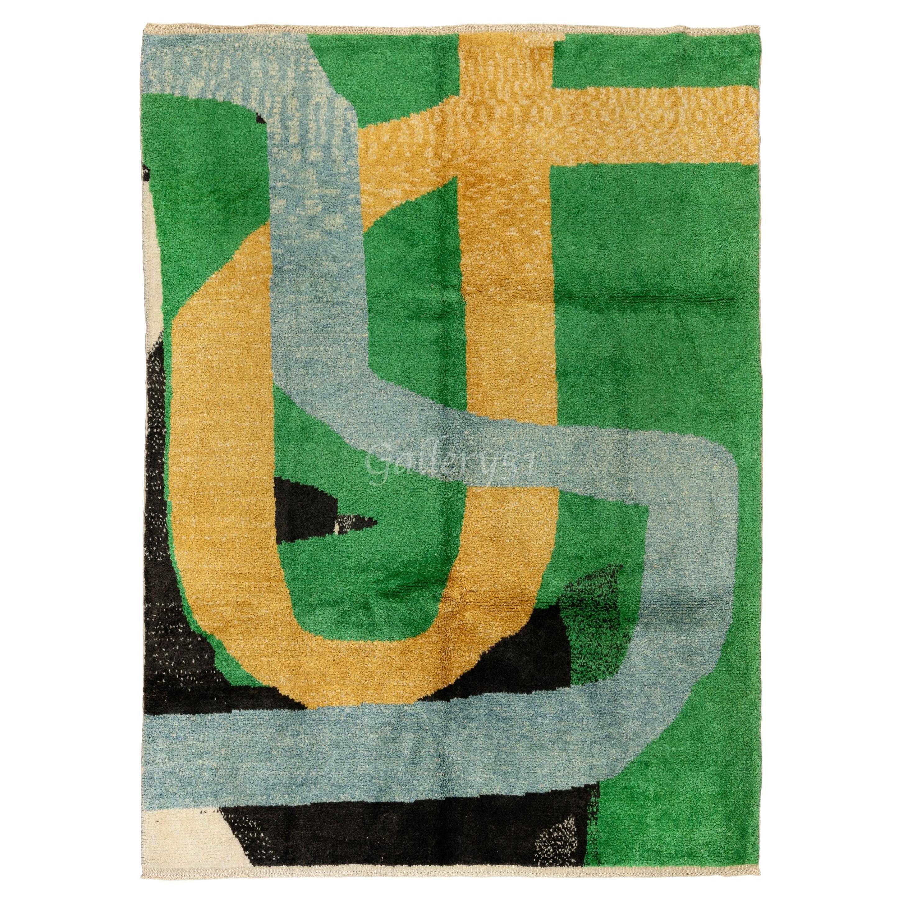 Abstract Modern Hand-Knotted "Tulu" Rug, 100% Wool, Custom Options Available For Sale