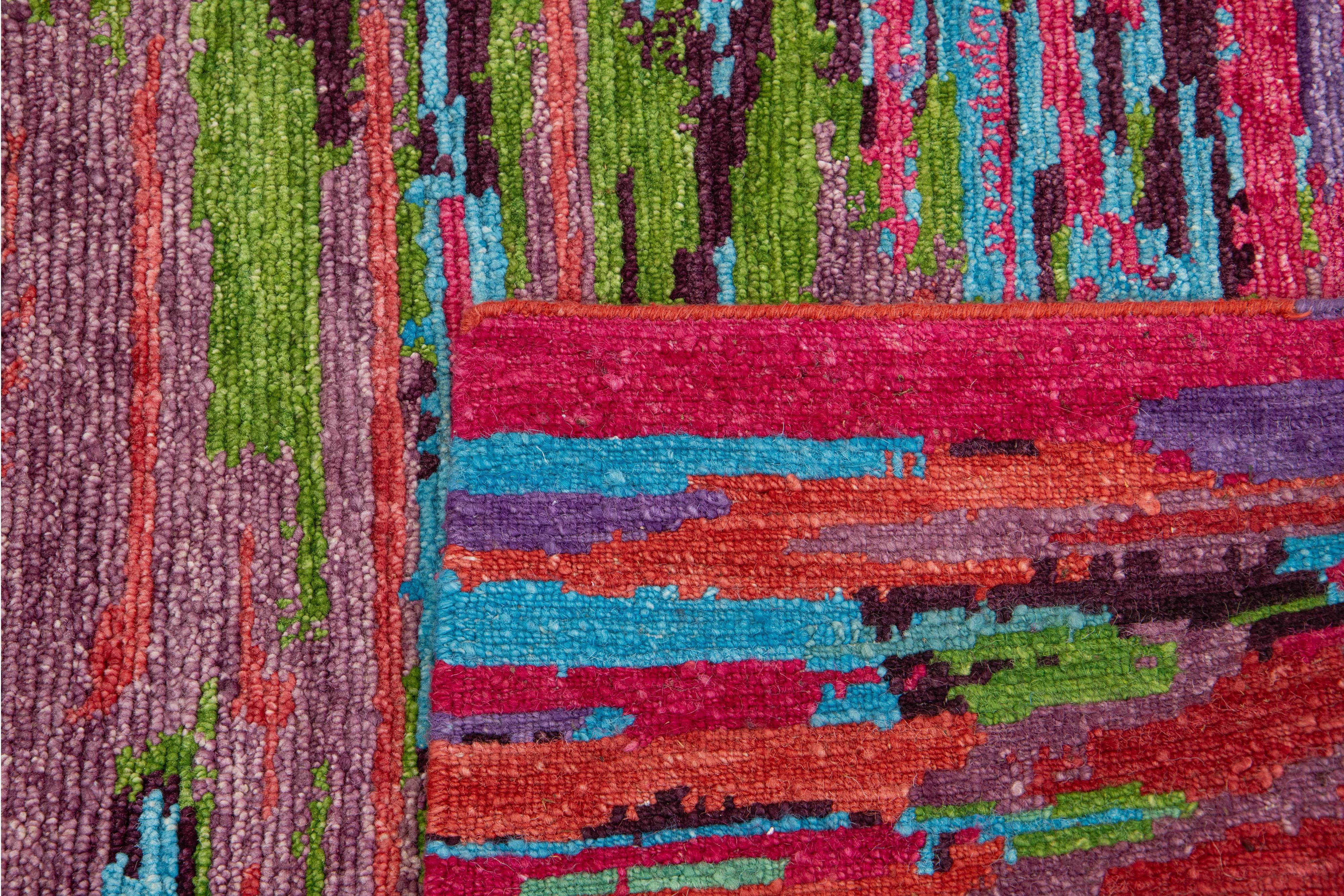 Abstract Modern Handmade Texture Wool Rug With Multicolor Field For Sale 2