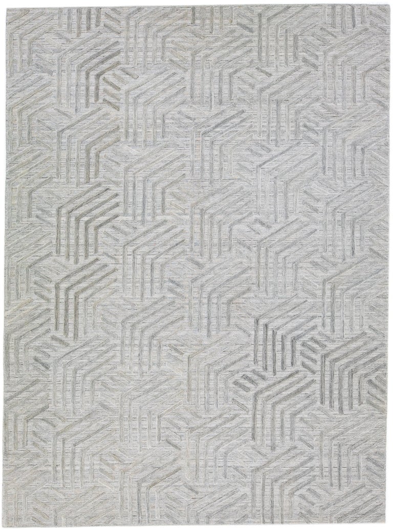 Abstract Modern Indian Transitional FlatWeave Wool Rug In Gray For