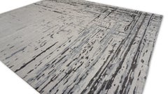 Abstract Modern Ivory Blue Grey Bamboo Silk Rug 8'2''x10'