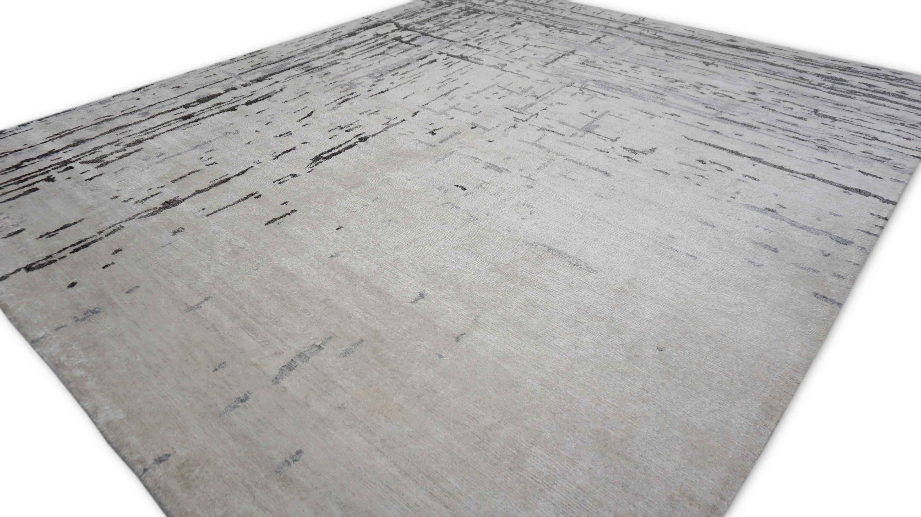 Alfombra moderna abstracta de seda de bambú azul marfil gris 8'2''x10' Escandinavo moderno en venta