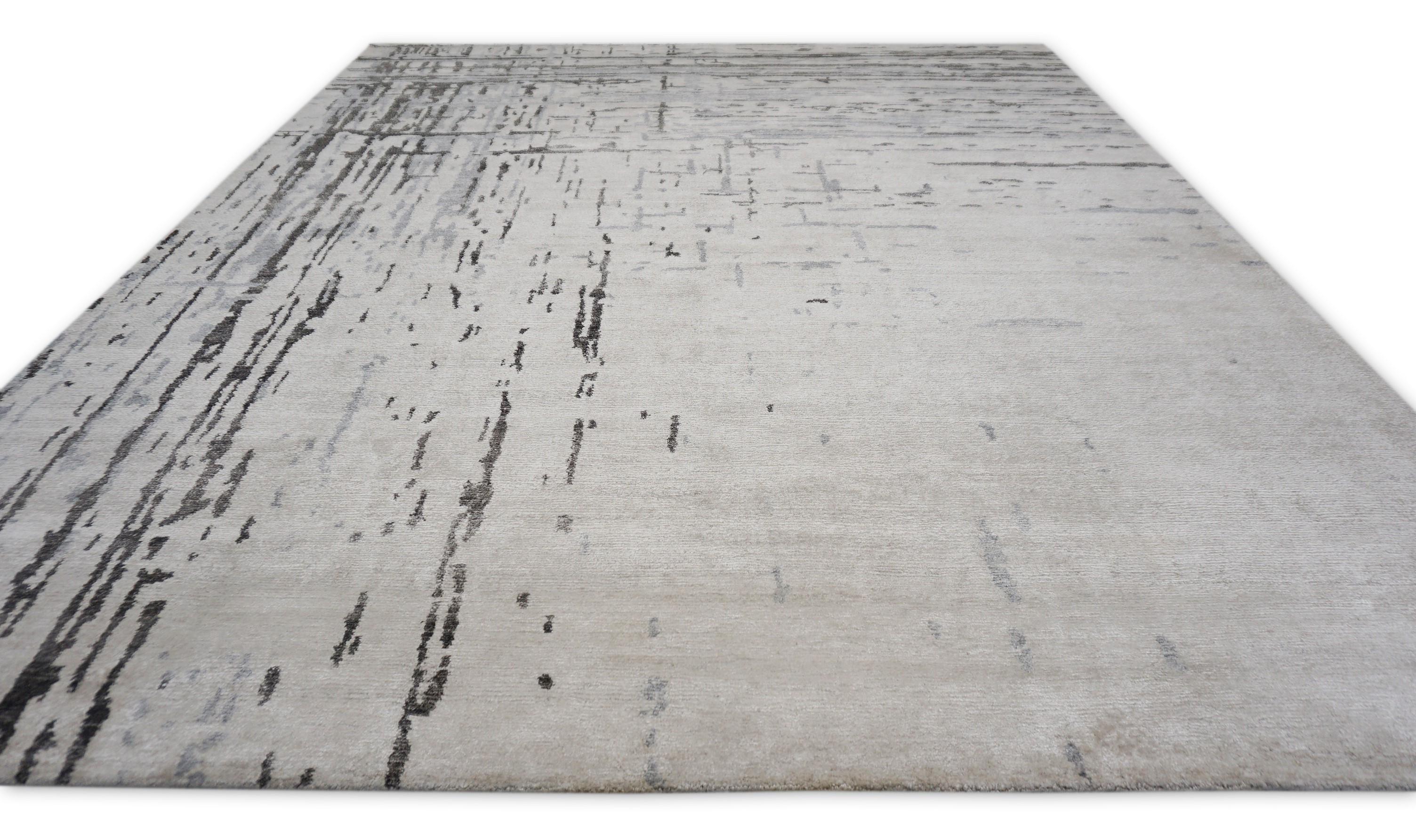 Alfombra moderna abstracta de seda de bambú azul marfil gris 8'2''x10' Asiático en venta
