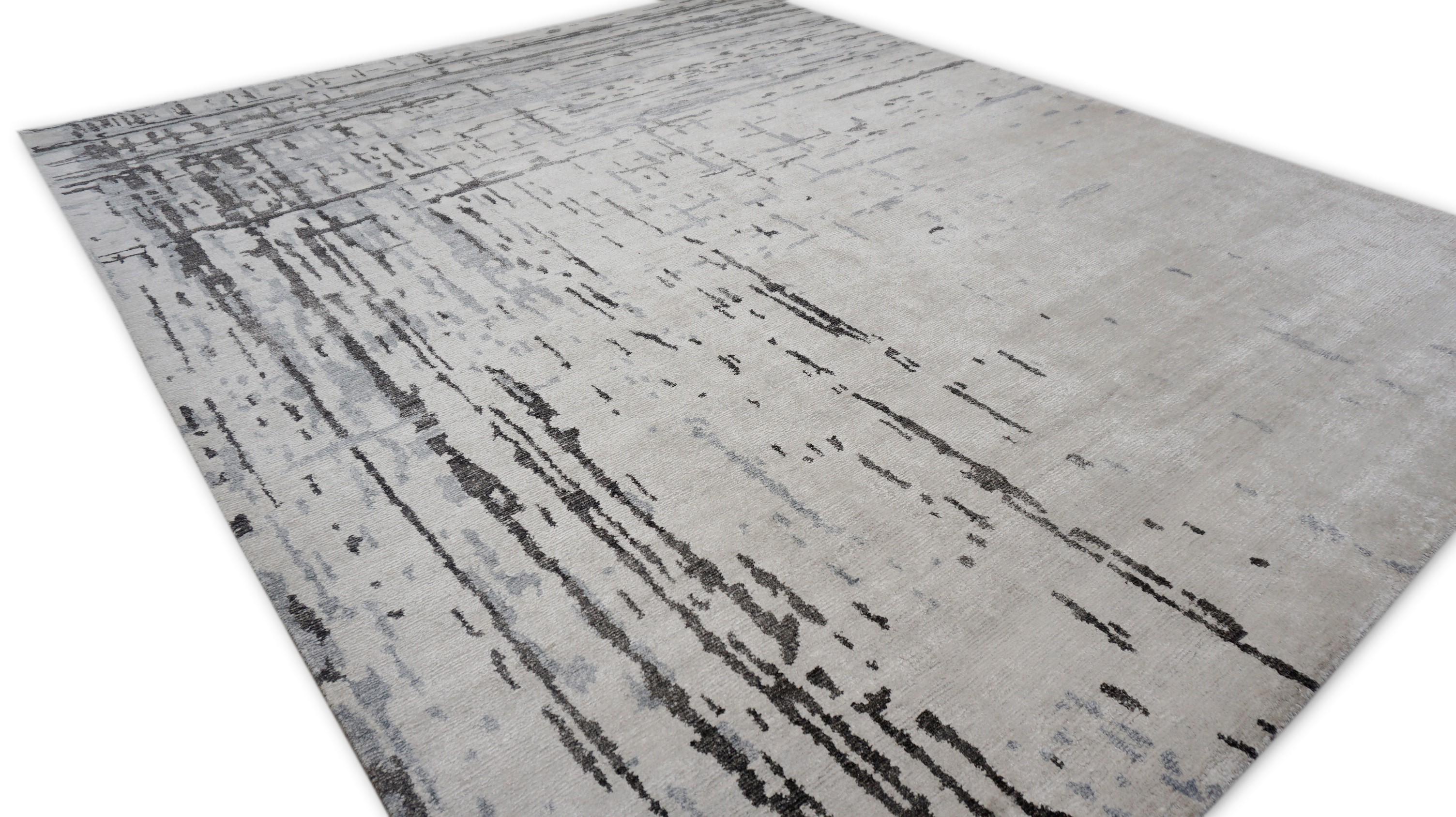 Alfombra moderna abstracta de seda de bambú azul marfil gris 8'2''x10' Anudado a mano en venta
