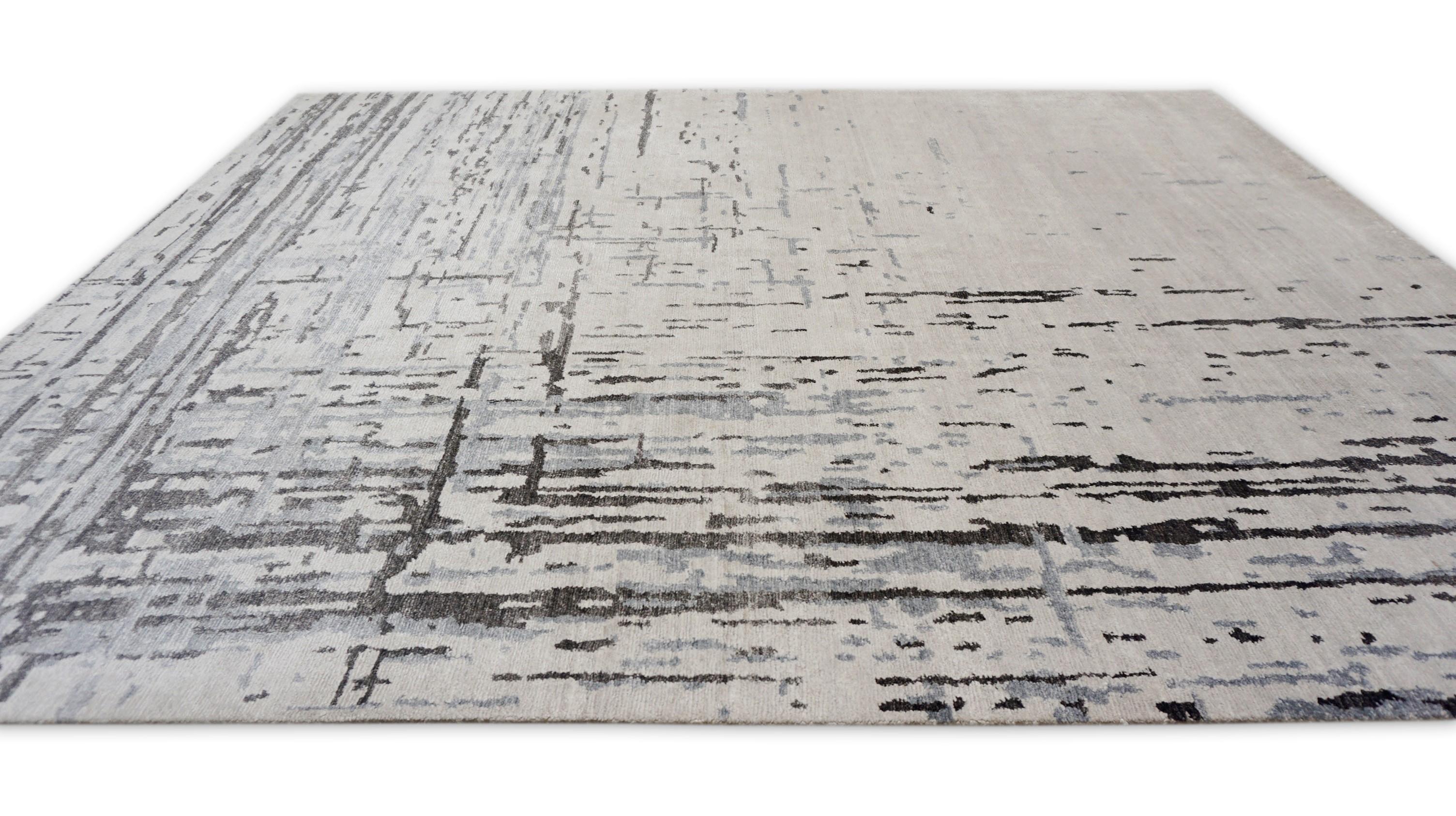 Alfombra moderna abstracta de seda de bambú azul marfil gris 8'2''x10' en Nuevo estado para la venta en Torrance, CA