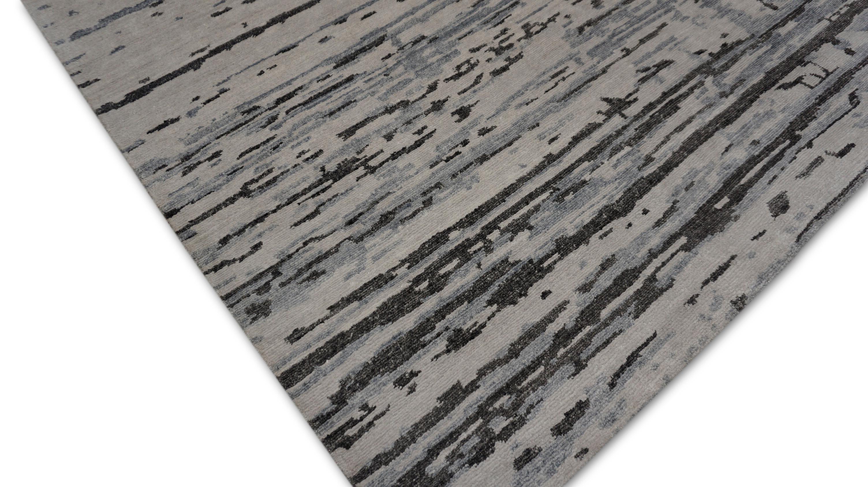 Alfombra moderna abstracta de seda de bambú azul marfil gris 8'2''x10' en venta 1