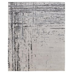 Abstract Modern Ivory Blue Grey Bamboo Silk Rug 8'2''x10'