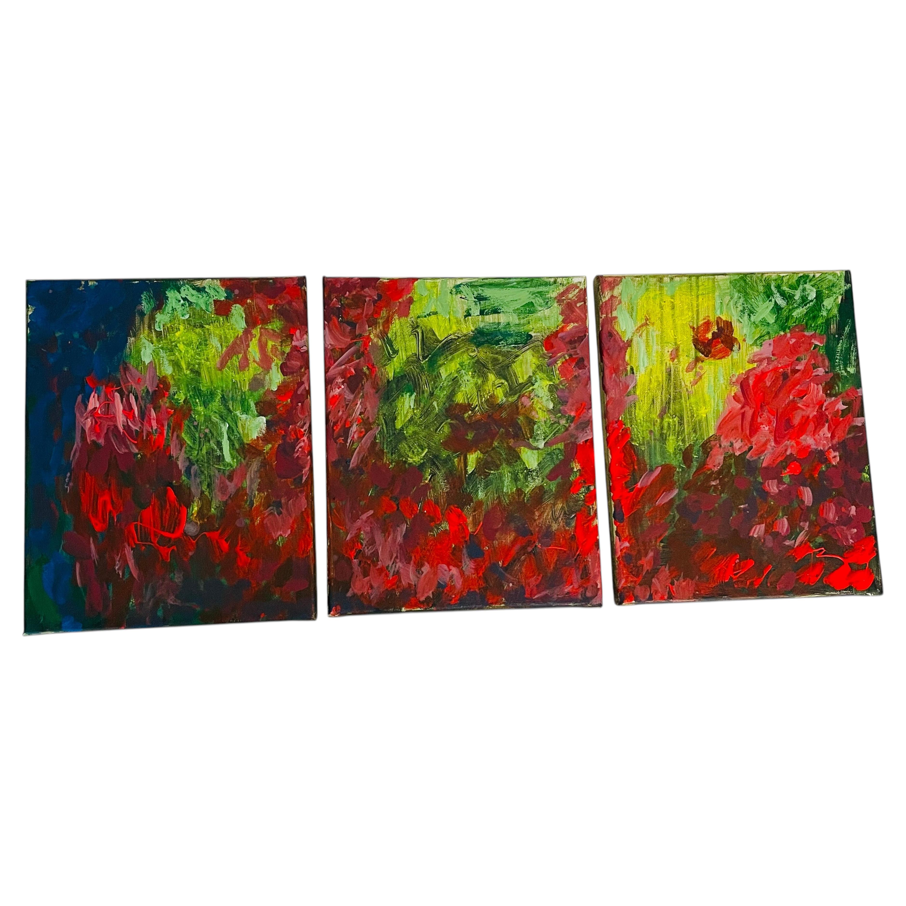 Abstract Modern Mixed Media Triptych Paintings For Sale