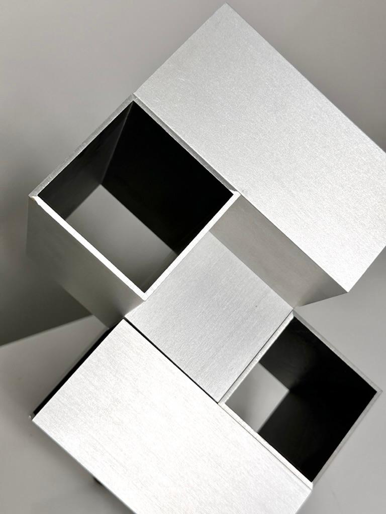 Abstract Modern Modular Aluminum Op Art Cube Sculpture by Kosso Eloul 1970s For Sale 5