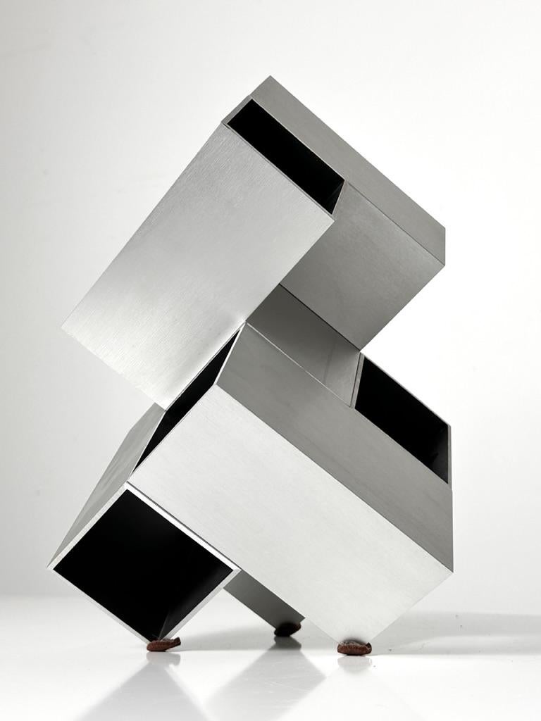 Abstract Modern Modular Aluminum Op Art Cube Sculpture by Kosso Eloul 1970s 6