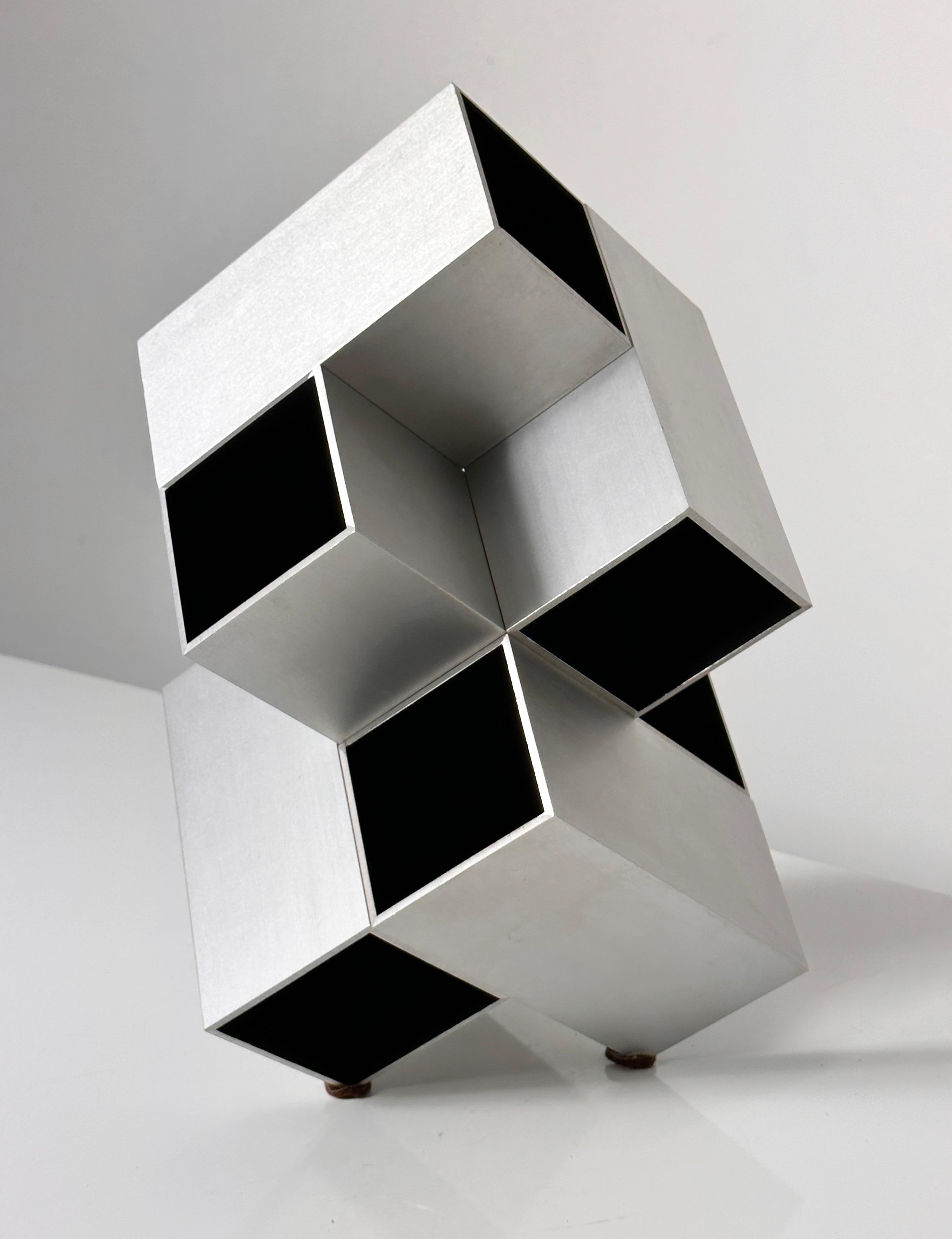 Abstract Modern Modular Aluminum Op Art Cube Sculpture by Kosso Eloul 1970s In Good Condition For Sale In Troy, MI
