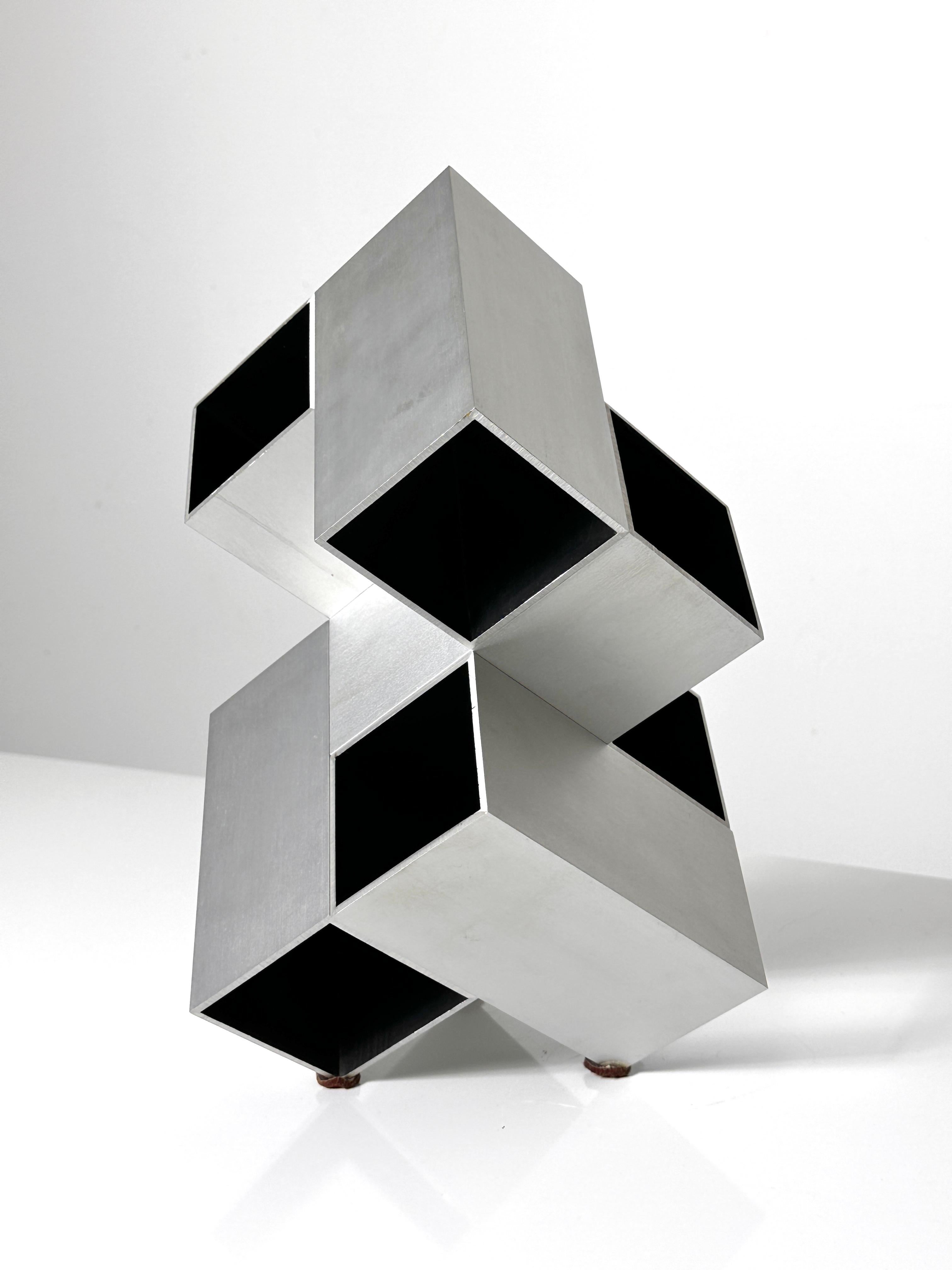 Abstract Modern Modular Aluminum Op Art Cube Sculpture by Kosso Eloul 1970s For Sale 1