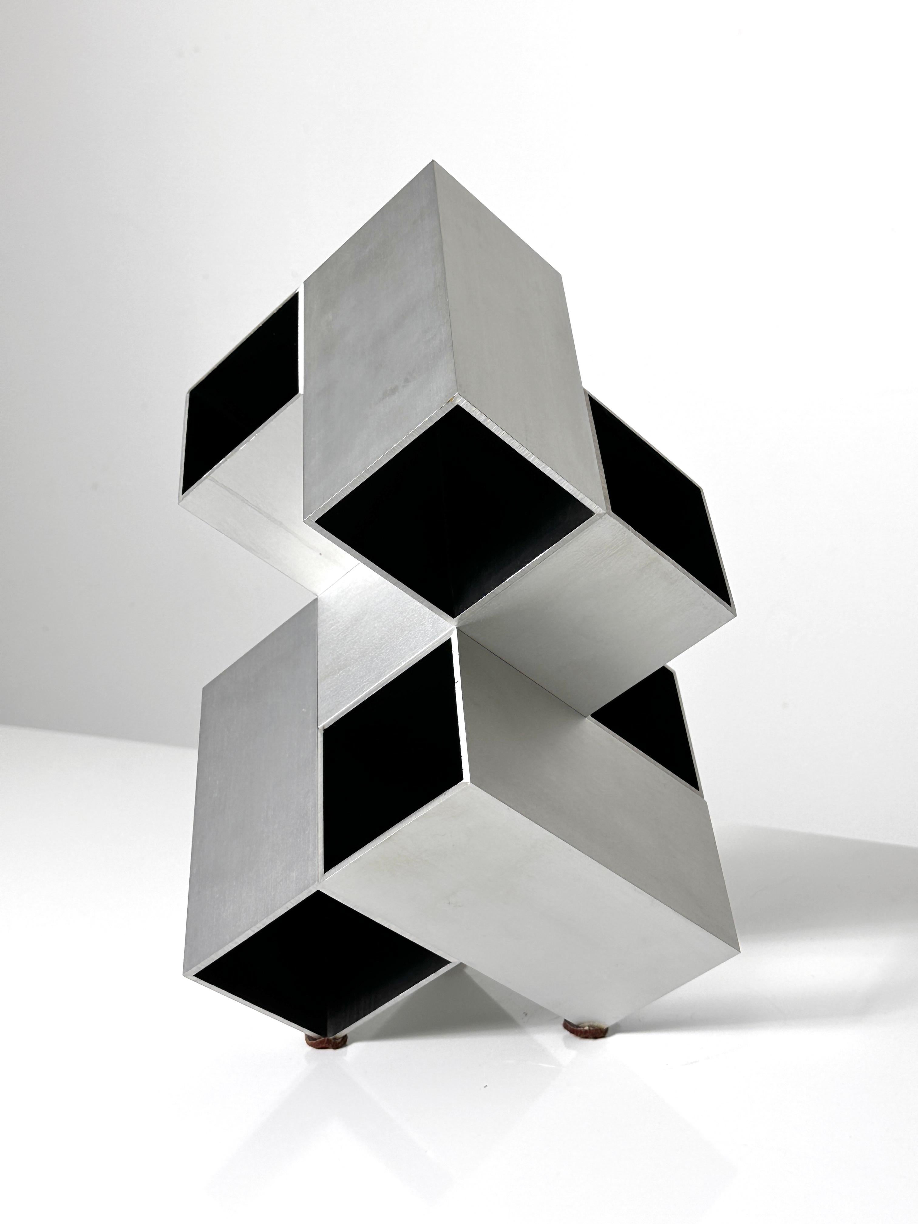 Abstract Modern Modular Aluminum Op Art Cube Sculpture by Kosso Eloul 1970s 1