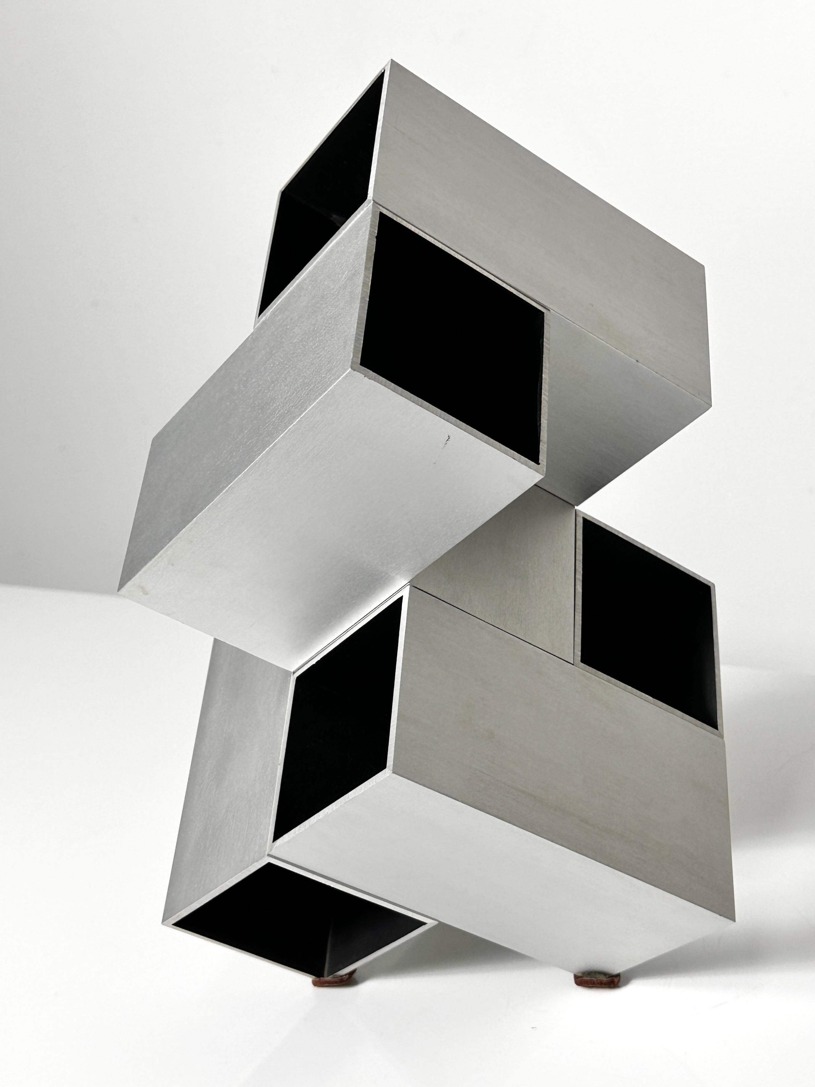 Abstract Modern Modular Aluminum Op Art Cube Sculpture by Kosso Eloul 1970s For Sale 2