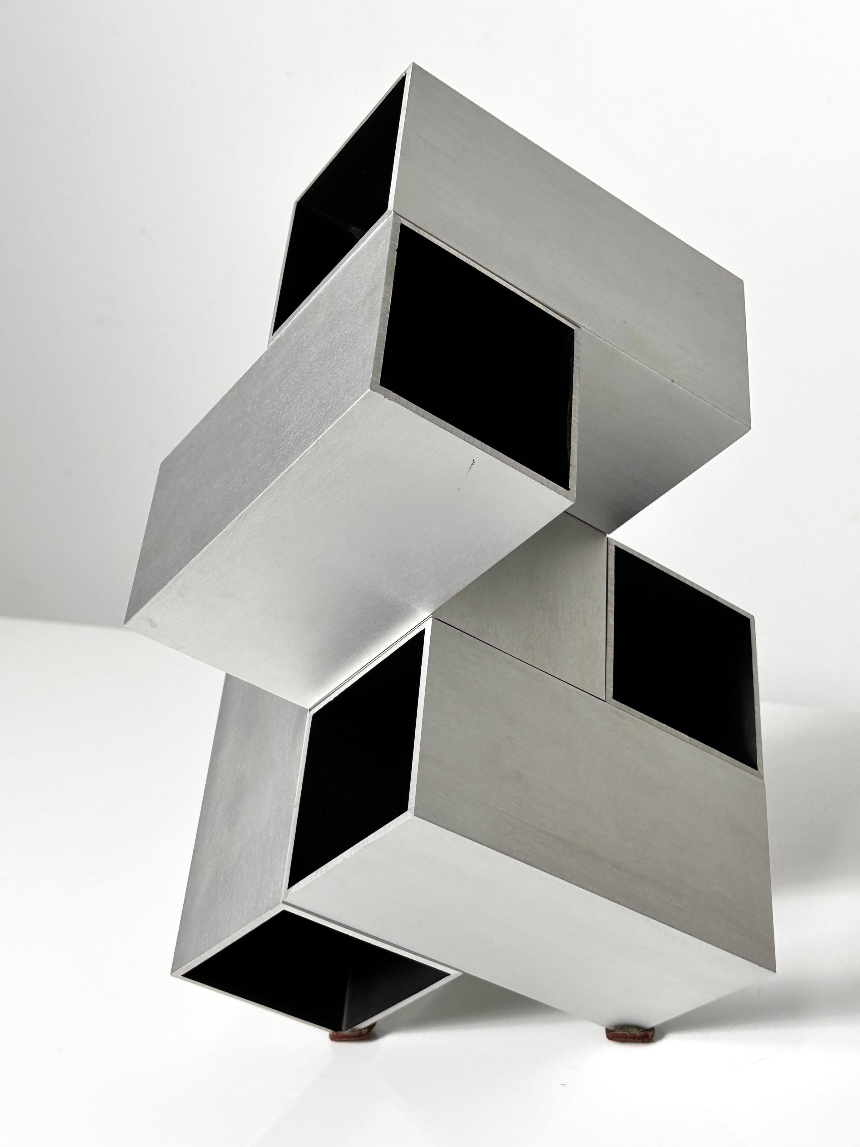 Abstract Modern Modular Aluminum Op Art Cube Sculpture by Kosso Eloul 1970s 2