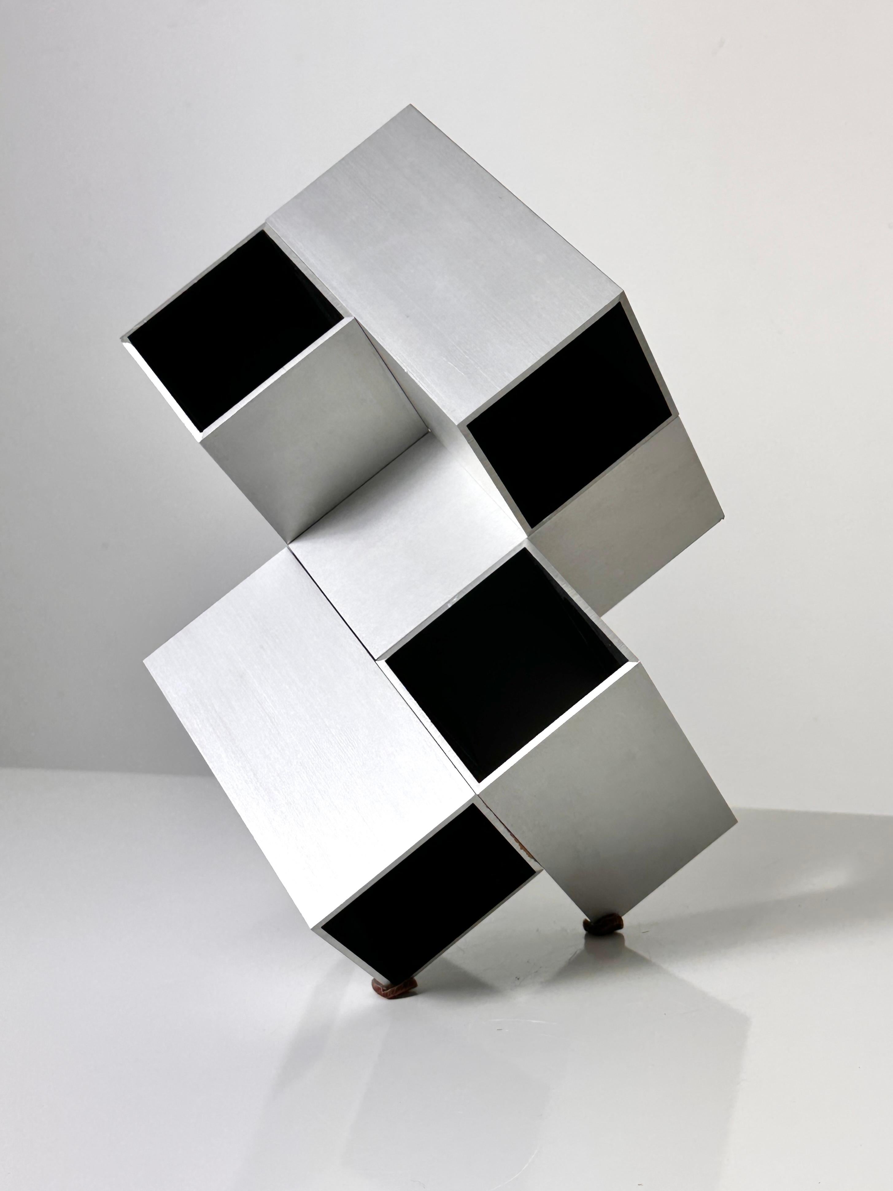 Abstract Modern Modular Aluminum Op Art Cube Sculpture by Kosso Eloul 1970s 3