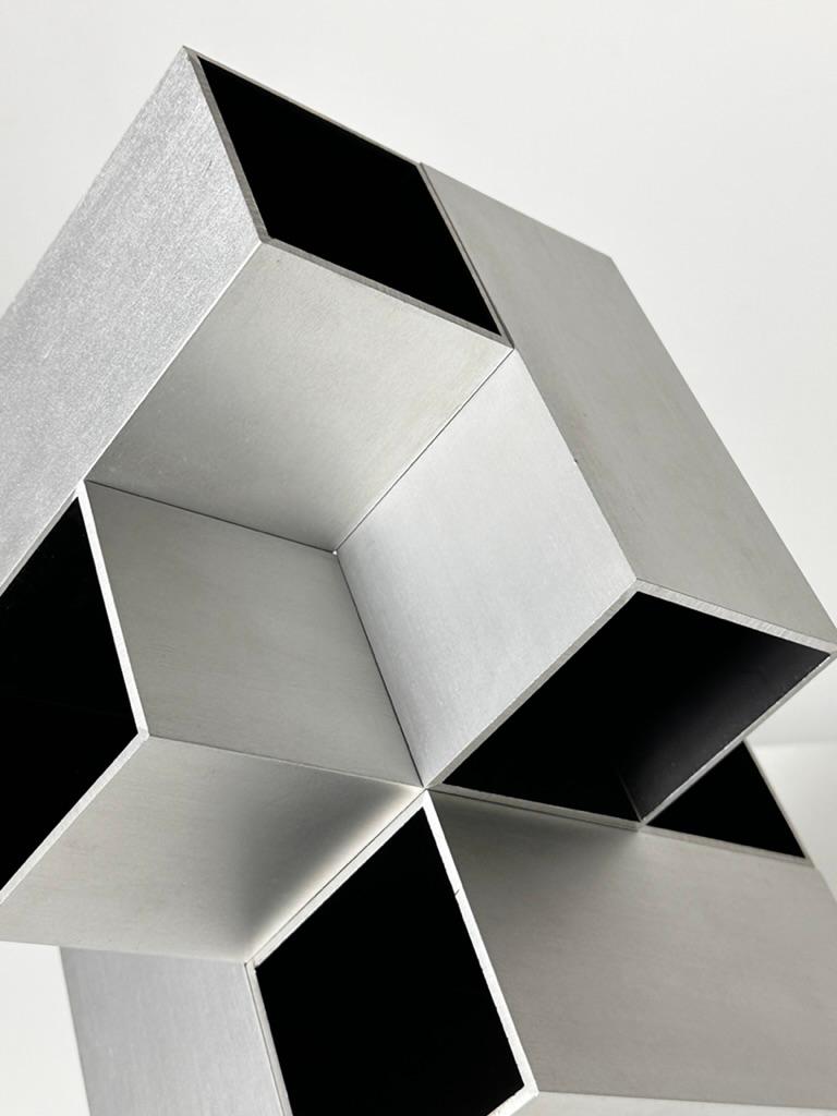 Abstract Modern Modular Aluminum Op Art Cube Sculpture by Kosso Eloul 1970s For Sale 4