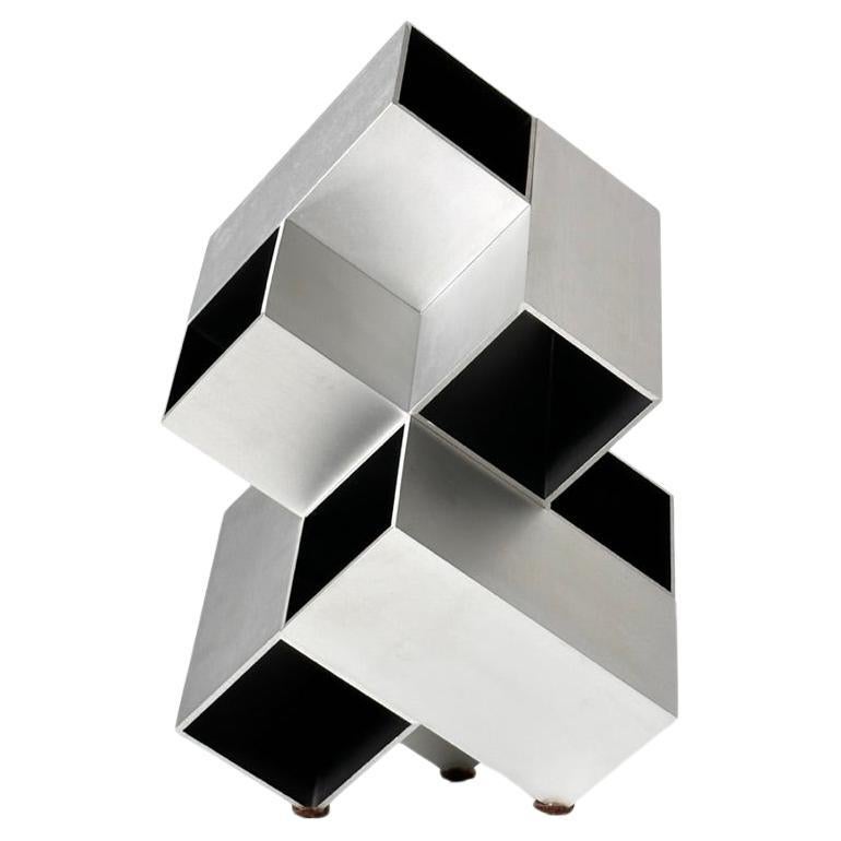 Abstract Modern Modular Aluminum Op Art Cube Sculpture by Kosso Eloul 1970s For Sale