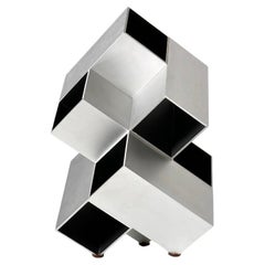 Vintage Abstract Modern Modular Aluminum Op Art Cube Sculpture by Kosso Eloul 1970s