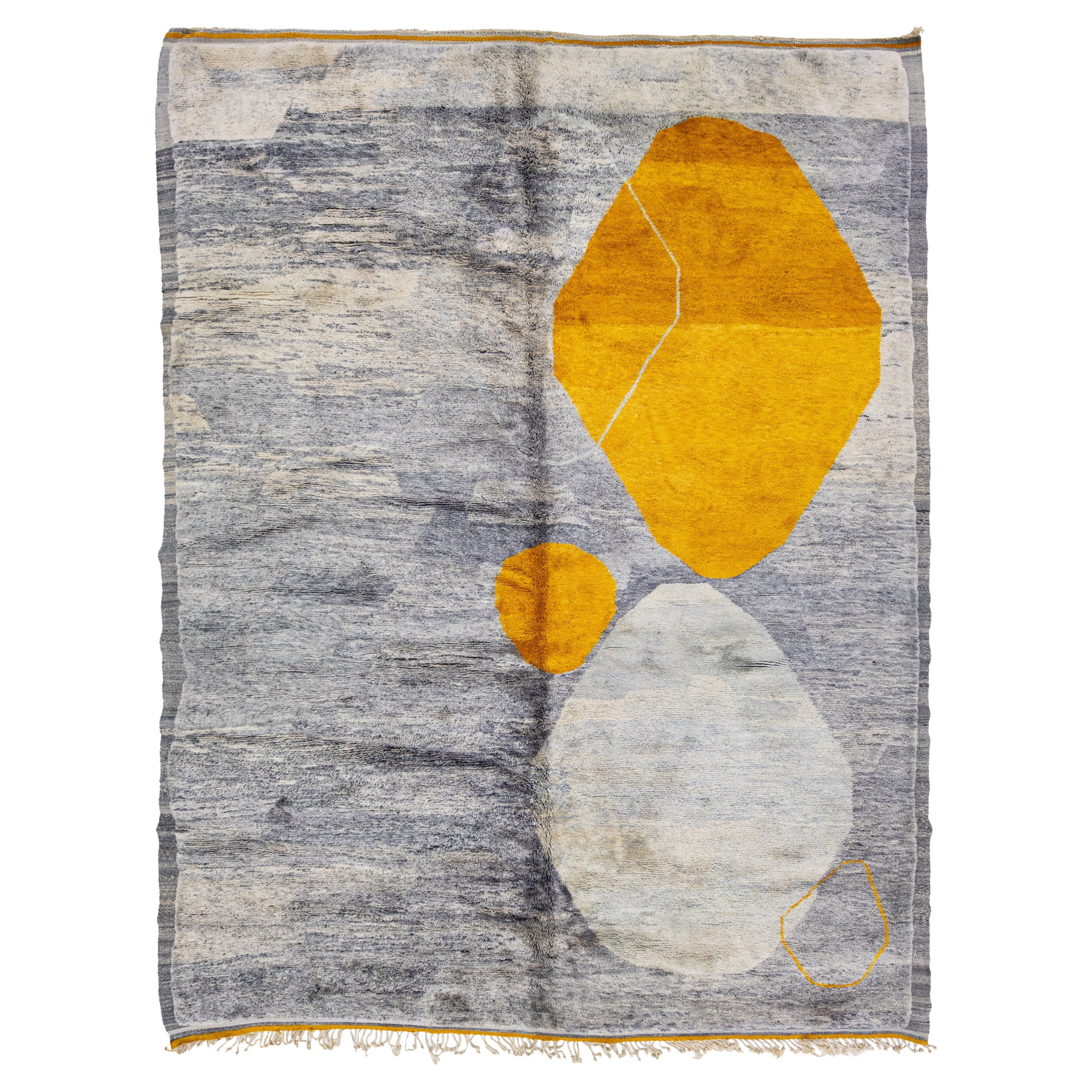 Abstract Modern Moroccan Handmade Gray & Goldenrod Wool Rug