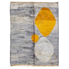 Abstract Modern Moroccan Handmade Gray & Goldenrod Wool Rug