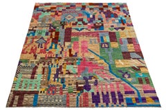 Alfombra Abstracta Moderna De Lana Estilo Marroquí Hecha A Mano En Multicolor