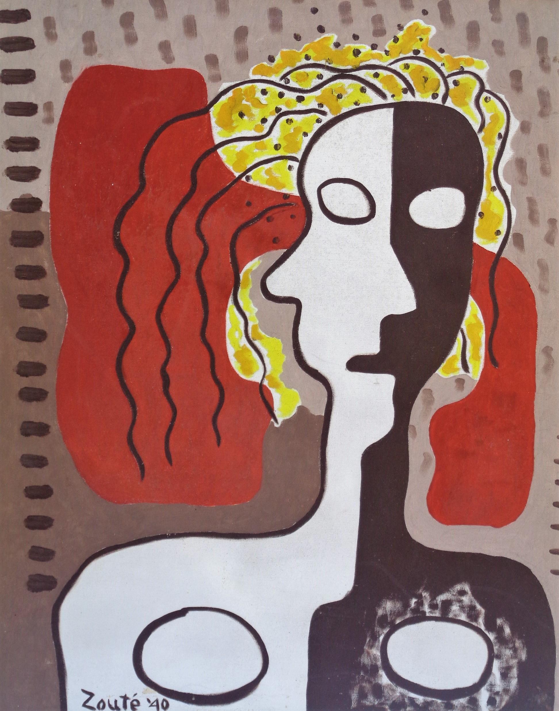 Óleo modernista abstracto sobre lienzo desnudo femenino ( su esposa Thelma ) firmado esquina inferior izquierda Zoute '40. Un gran ejemplo de sus primeros trabajos. Zoute' - nacido Leon Salter 1903-1976 North Rose NY. Zoute fue un artista