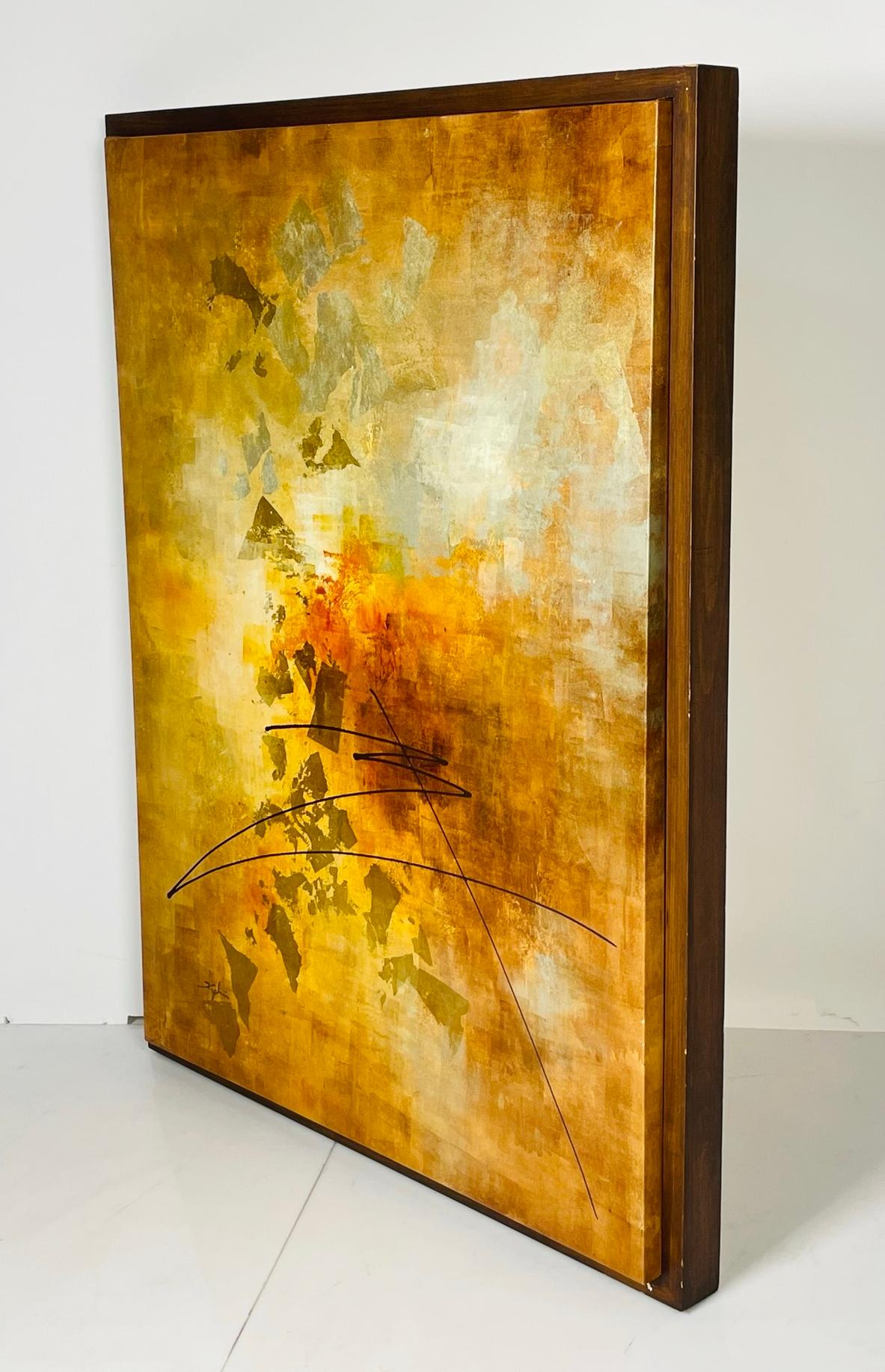 Pintura moderna abstracta al óleo sobre lienzo, firmada Estadounidense en venta