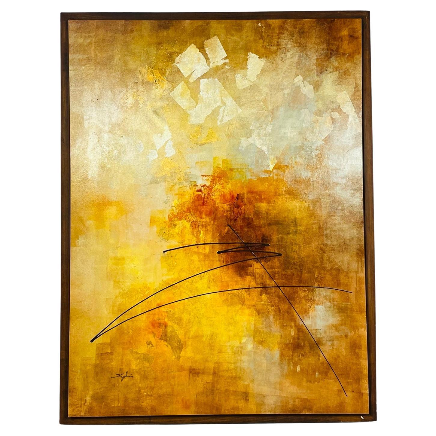 Peinture abstraite et moderne à l'huile sur toile, signée en vente